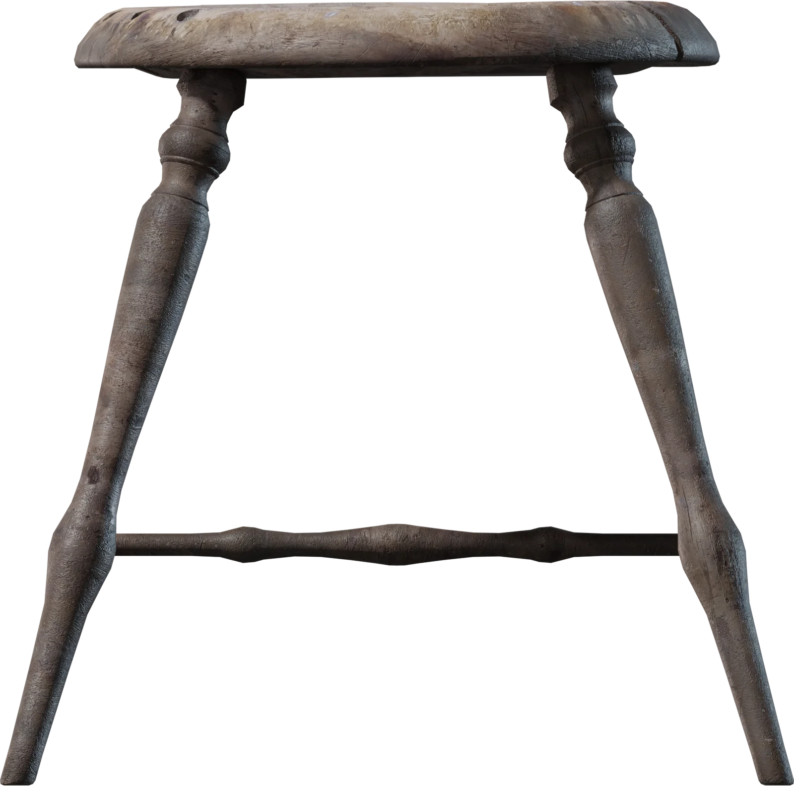 Antique Rustic Wooden Stool, 3D model preview 3
