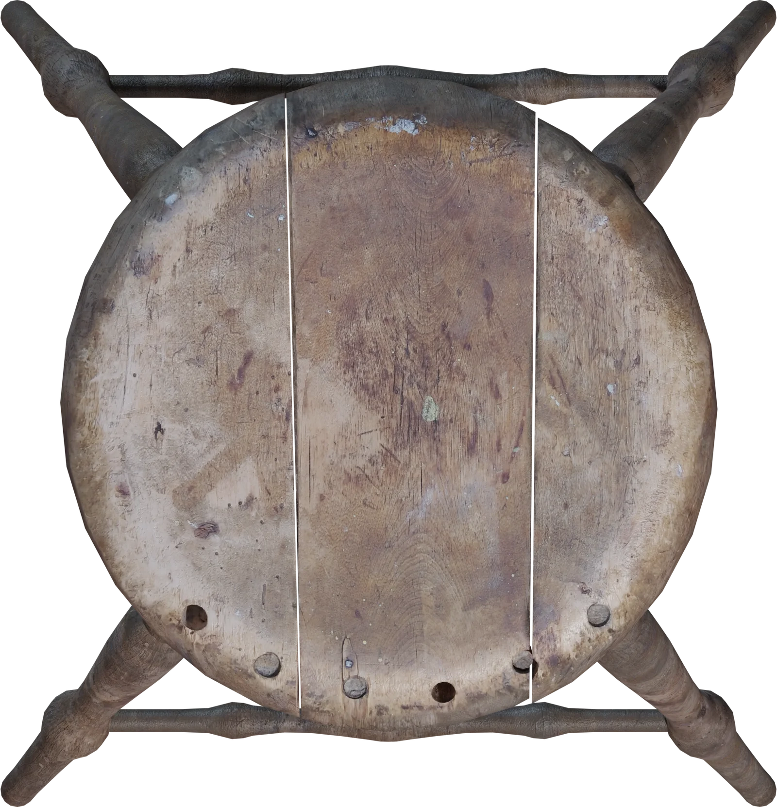 Antique Rustic Wooden Stool, 3D model preview 4