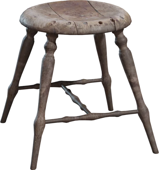 Antique Rustic Wooden Stool, 3D model preview 5