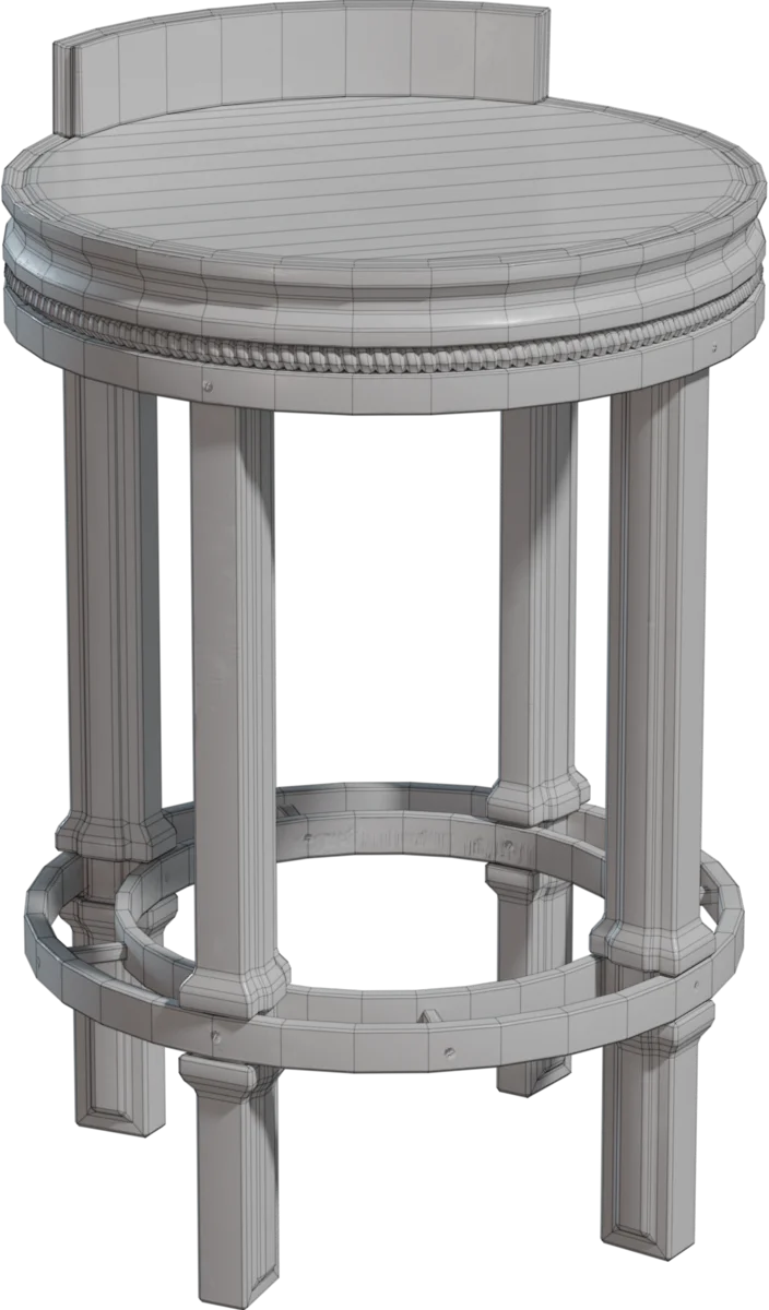 Vintage Round Wooden Bar Stool with Column Legs, 3D model preview 1