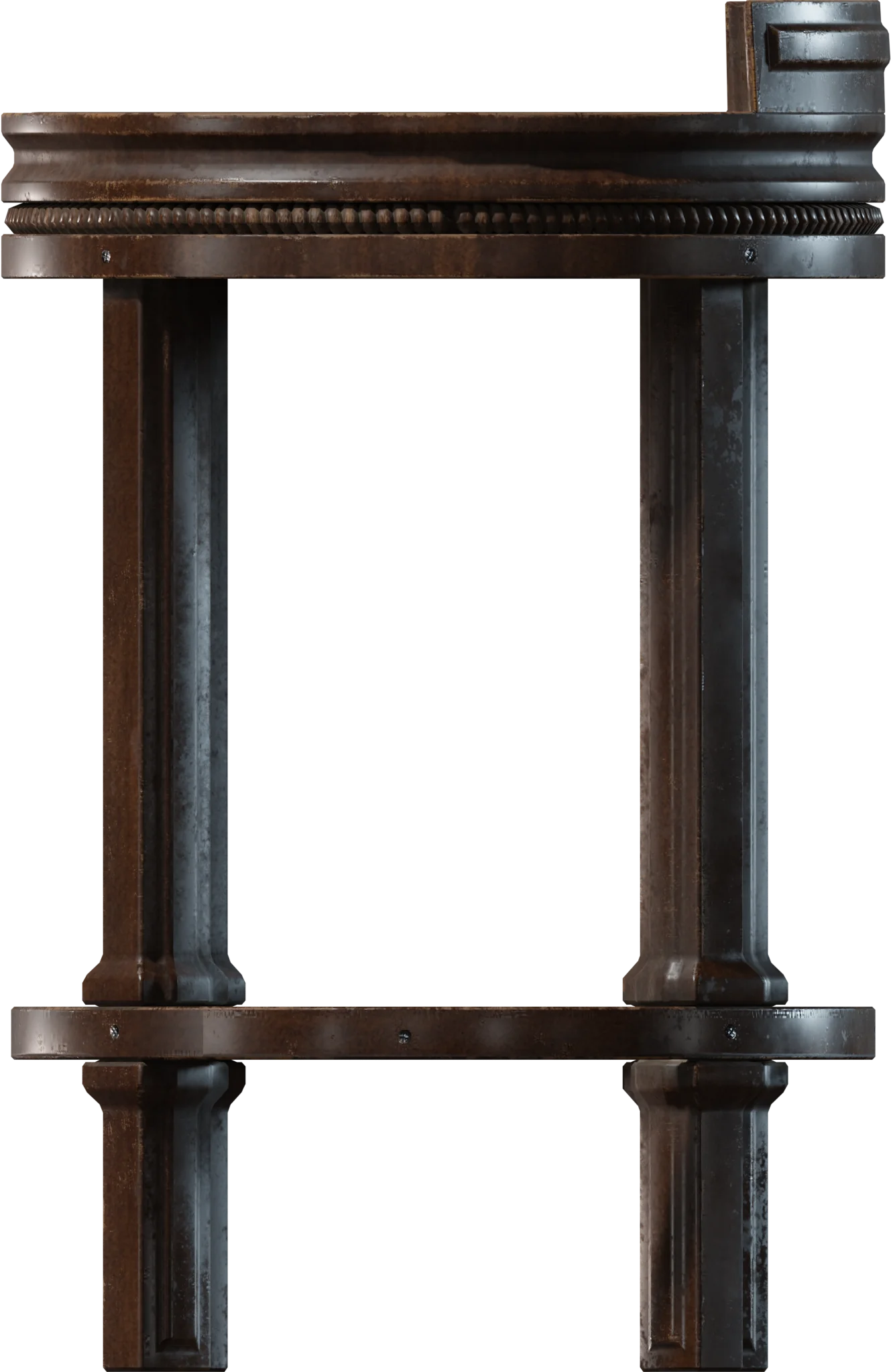 Vintage Round Wooden Bar Stool with Column Legs, 3D model preview 3