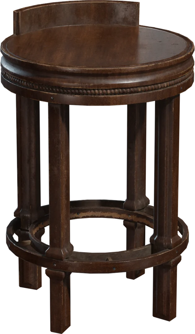 Vintage Round Wooden Bar Stool with Column Legs, 3D model preview 5