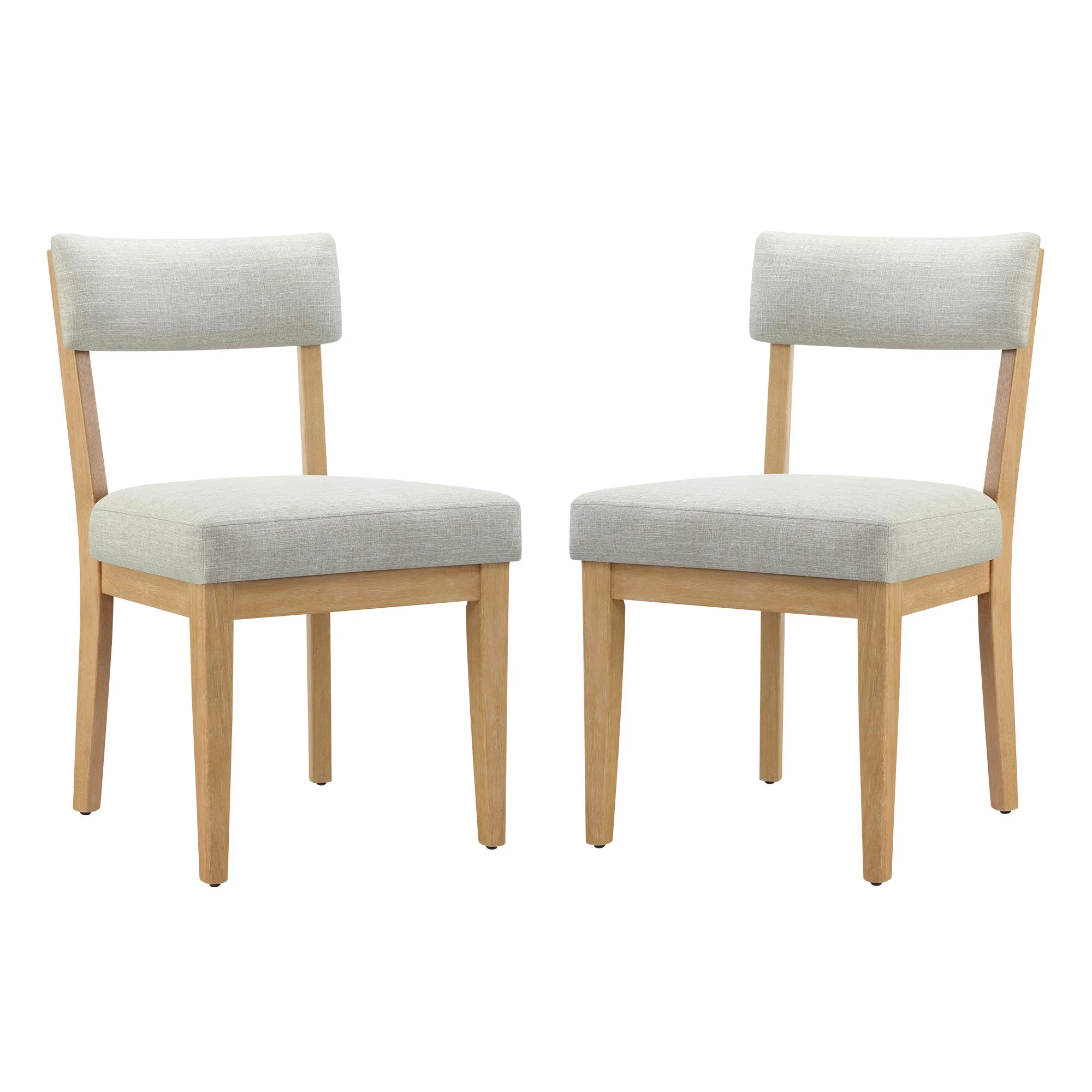 Mid-Century Modern Upholstered Dining Chair Set – Natural Wood & Beige Fabric (Set of 2)
