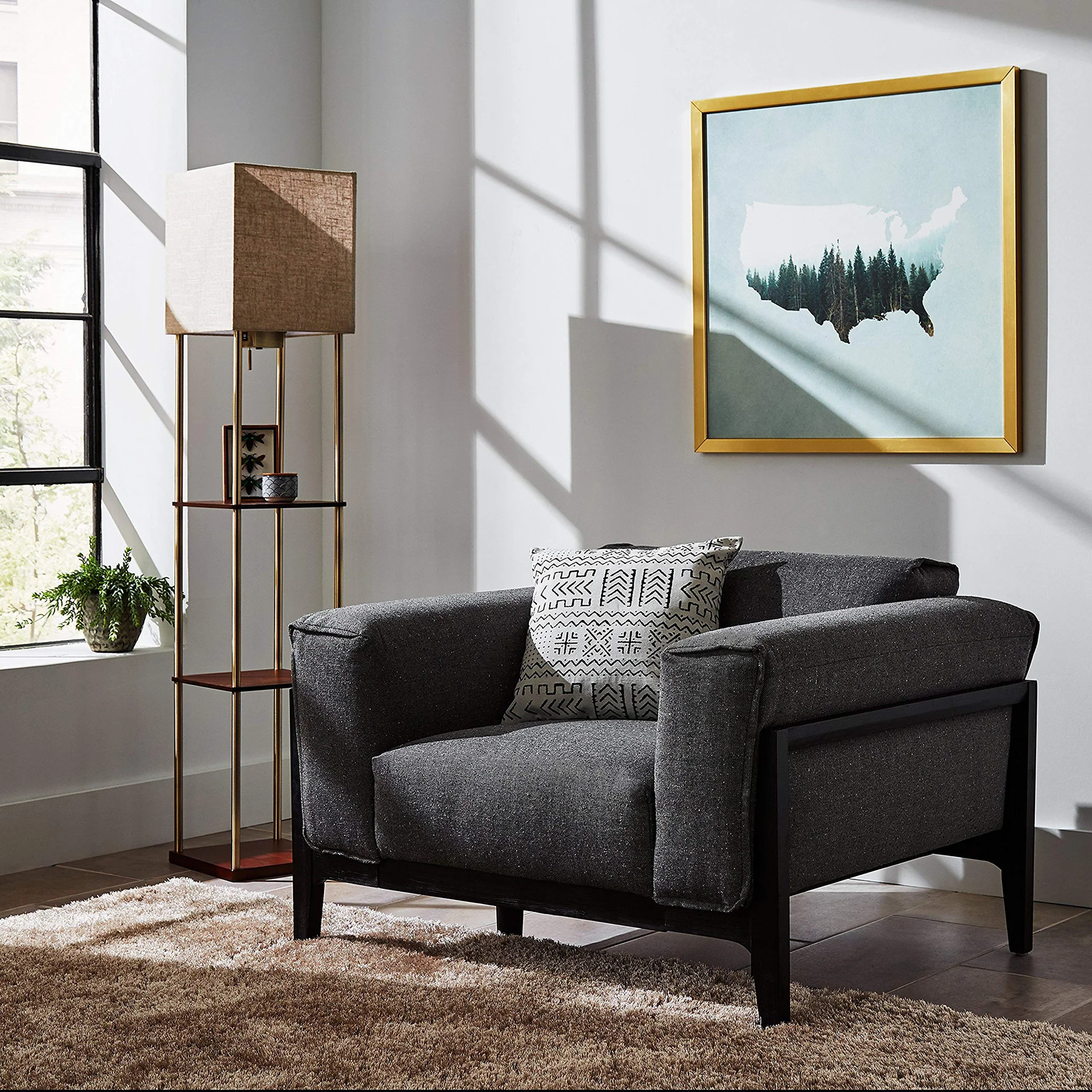 Modern Shag Area Rug – Taupe Woven Textile