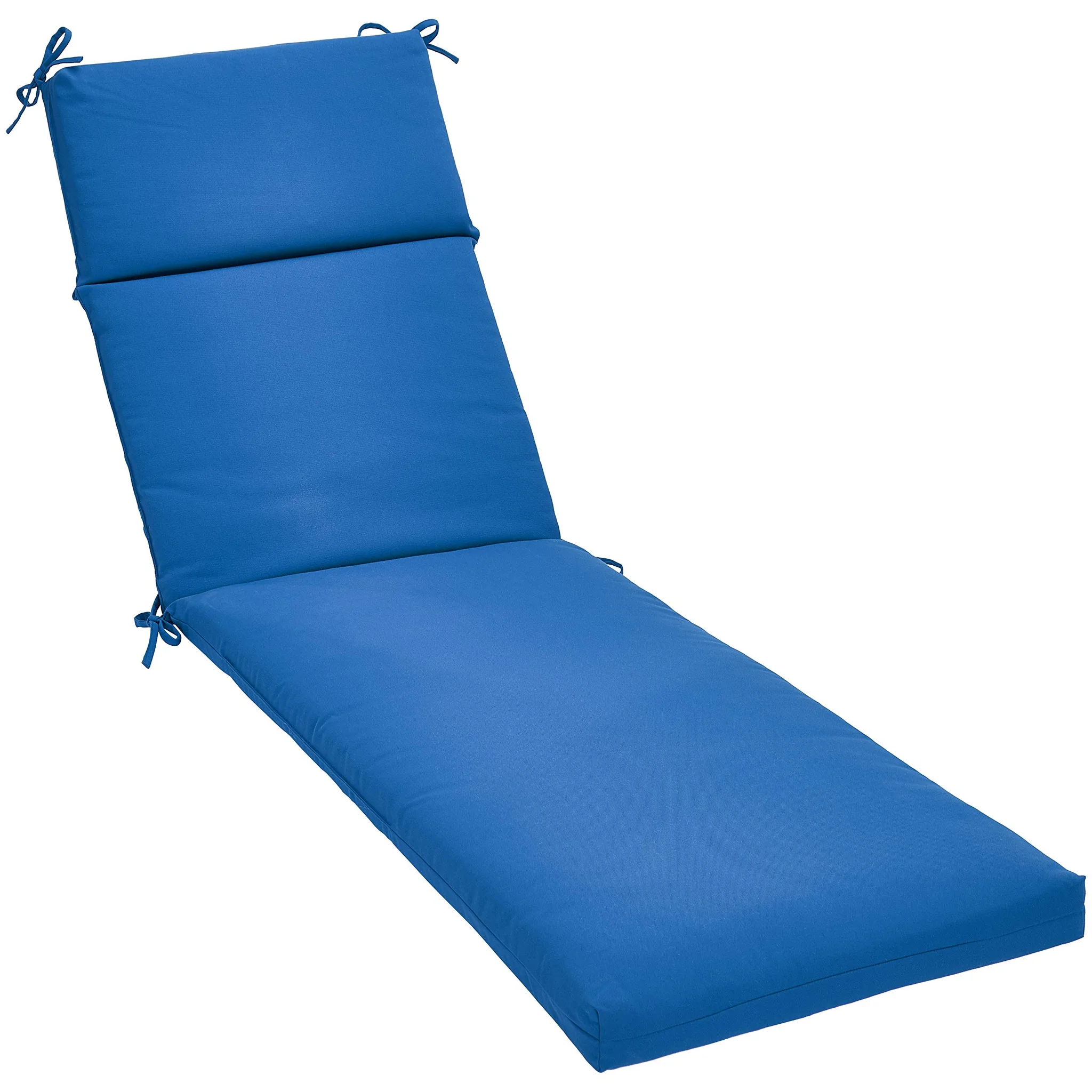 Blue Outdoor Chaise Lounge Cushion with Tie Straps