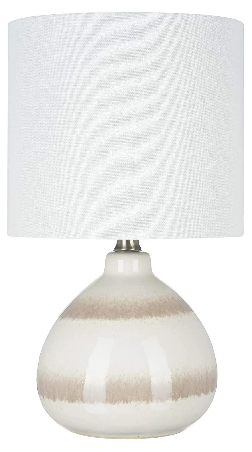 Ceramic Table Lamp with Linen Drum Shade – White & Brown Stripe