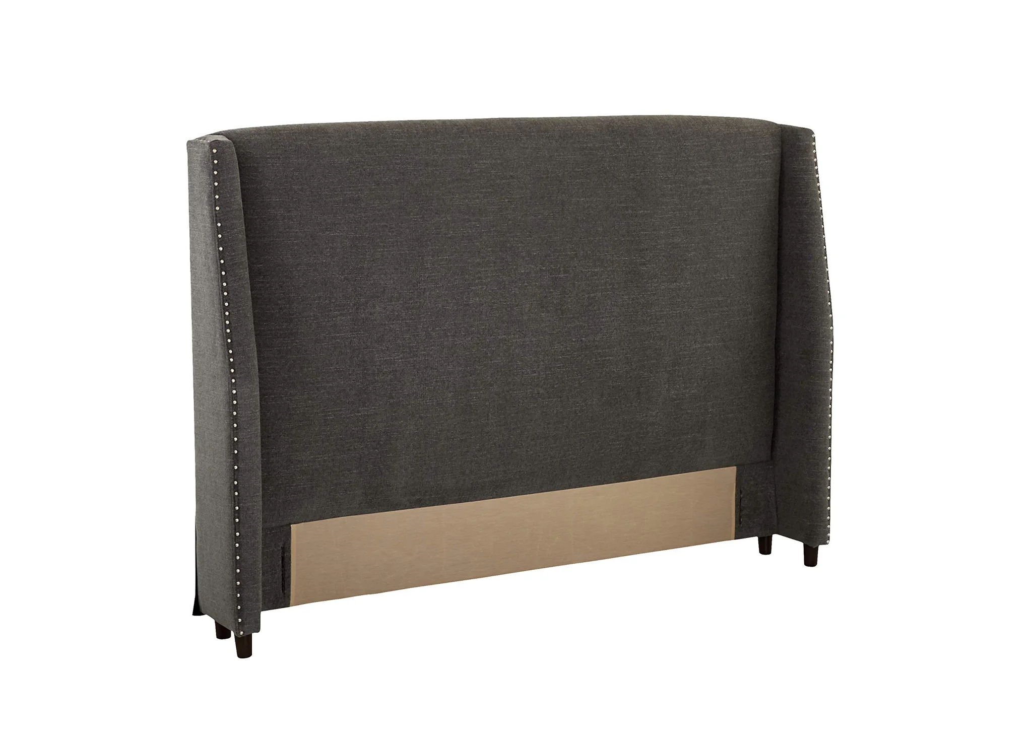 Upholstered Queen Headboard with Nailhead Trim – Charcoal Linen
