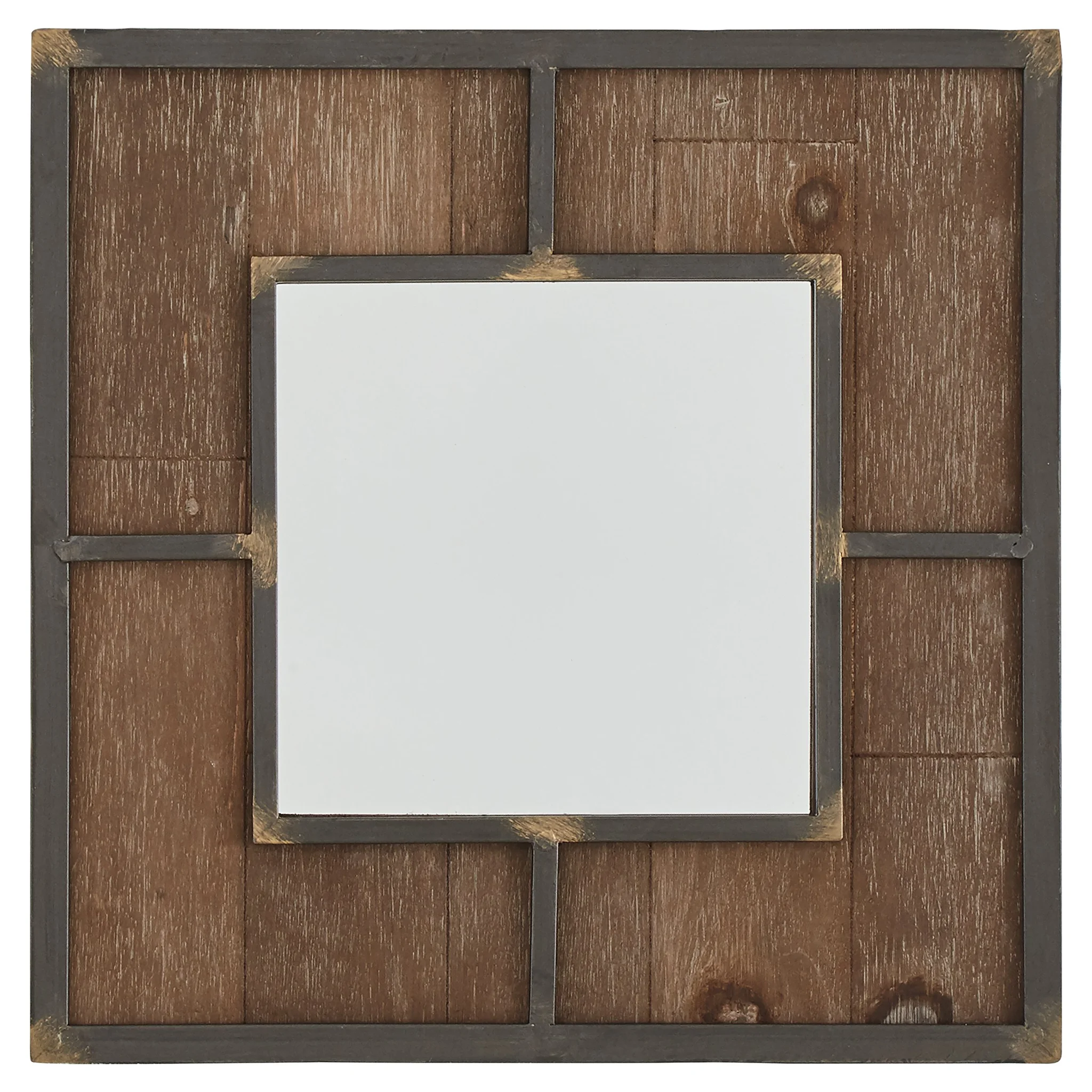 Rustic Wood & Iron Square Wall Mirror