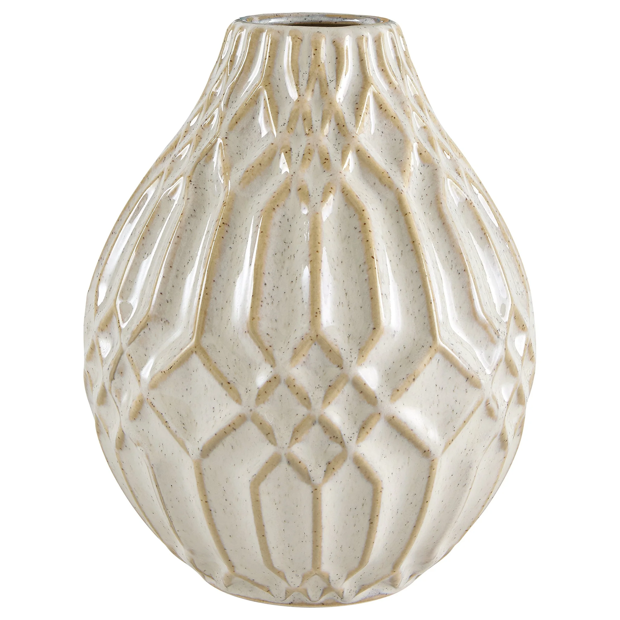 Glazed Ceramic Vase with Geometric Diamond Pattern