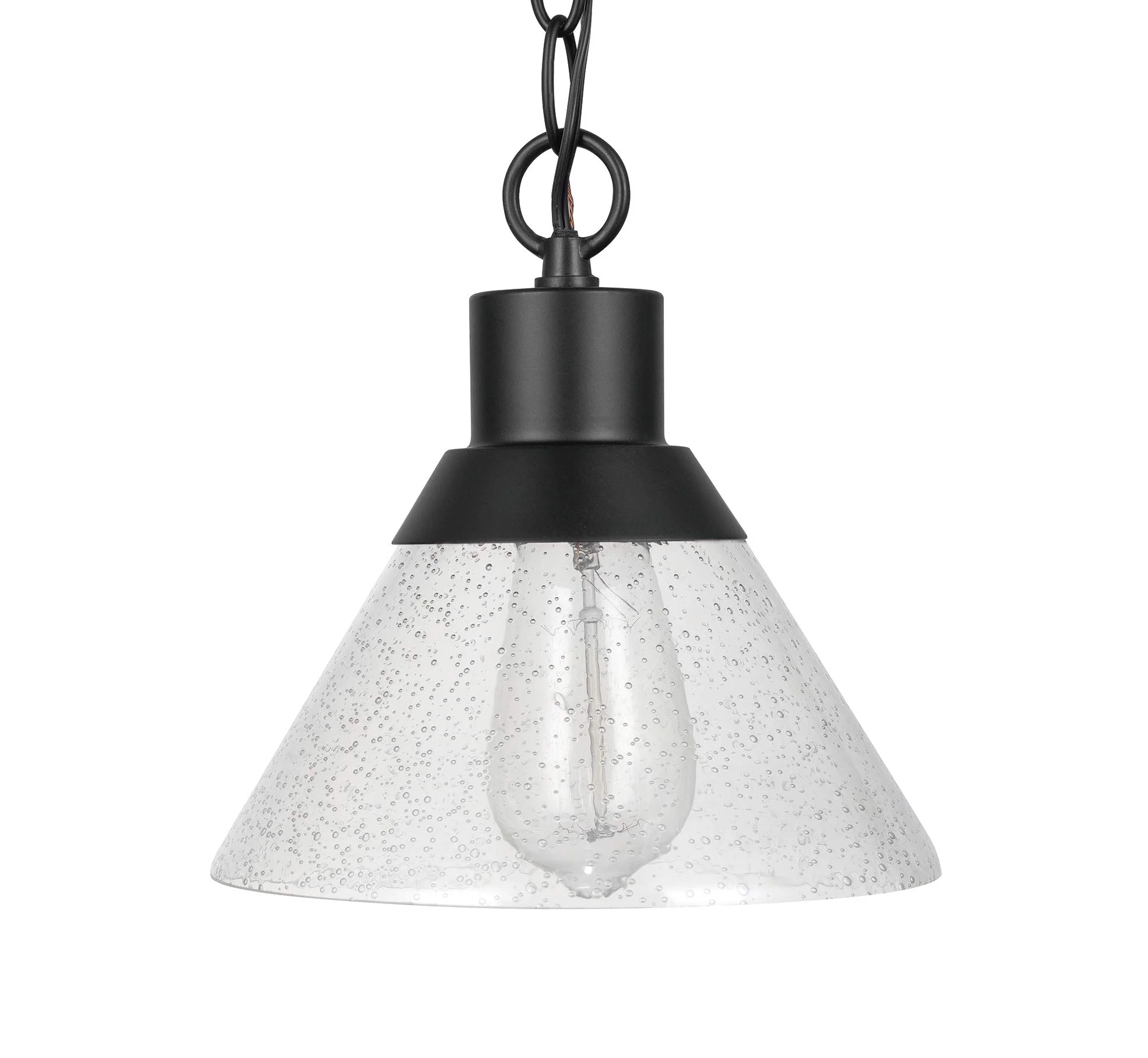 Matte Black Pendant Light with Seeded Glass Shade and Edison Bulb