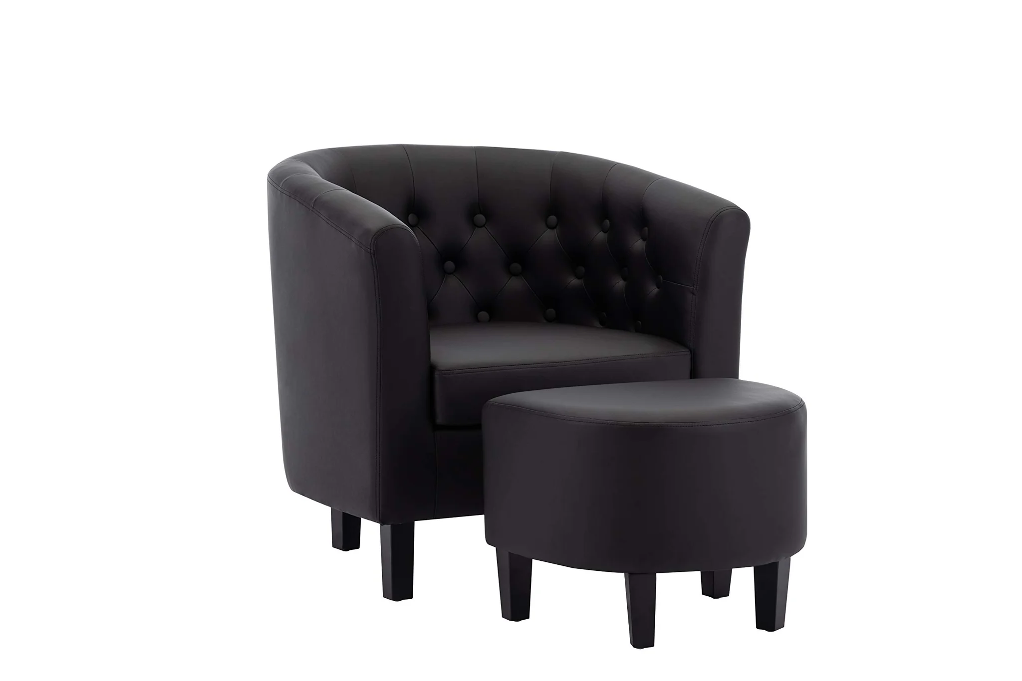 Black Tufted Barrel Accent Chair with Ottoman Set