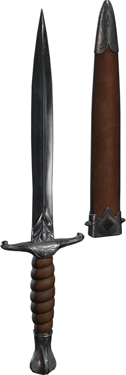 Ornate Medieval Dagger with Leather Scabbard