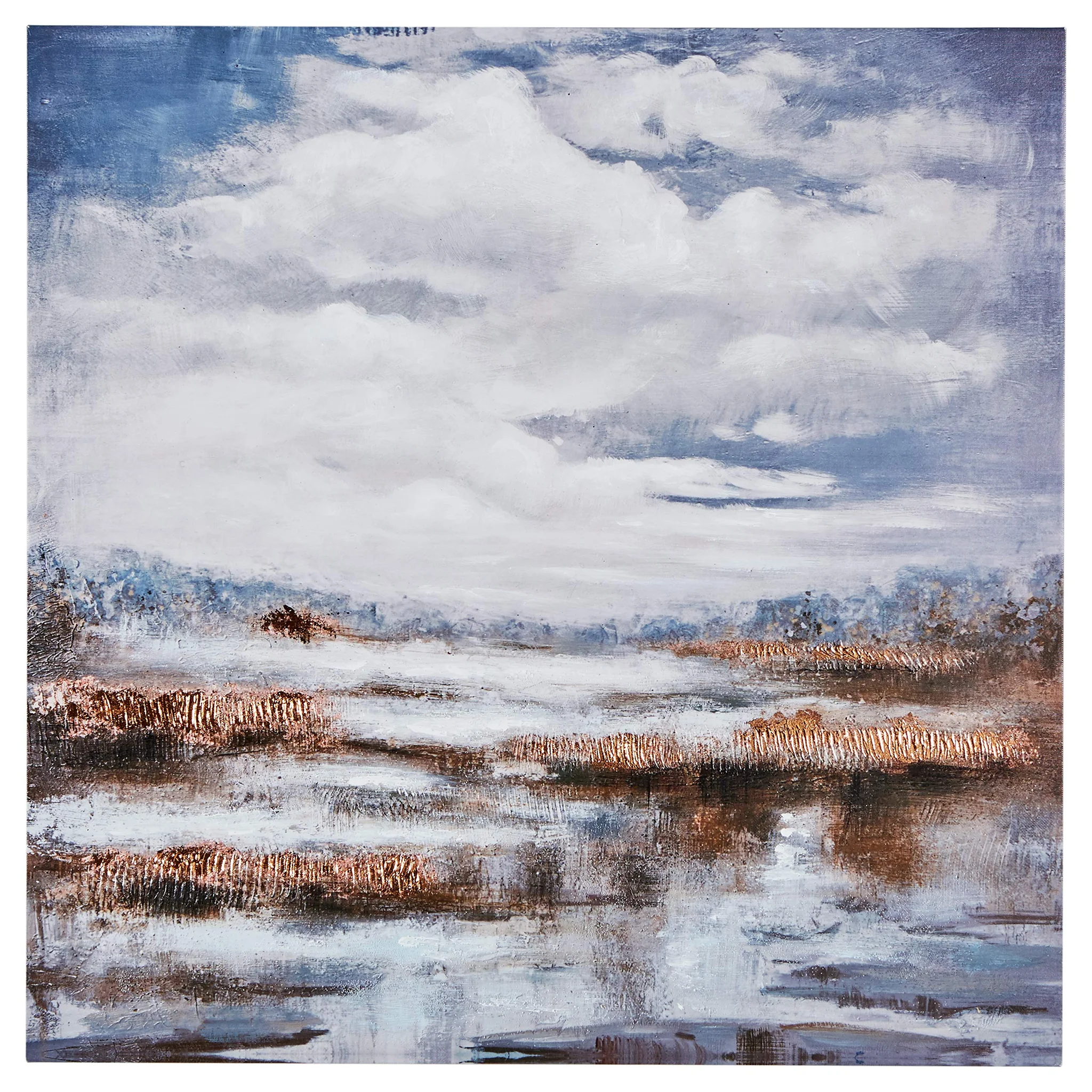Traditional Landscape Canvas Wall Art with Copper Leaf Accents