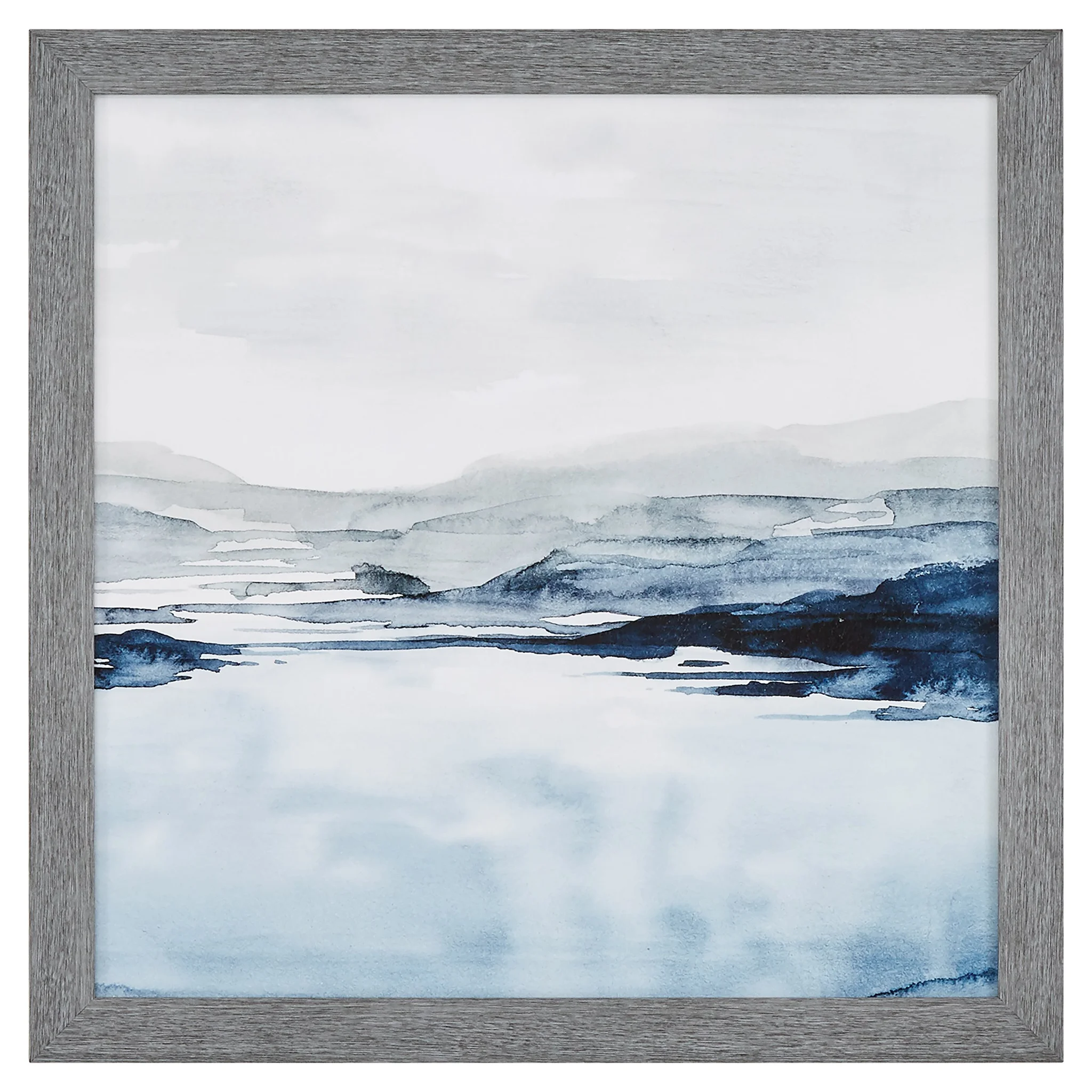 Framed Watercolor Shoreline Wall Art with Driftwood Finish
