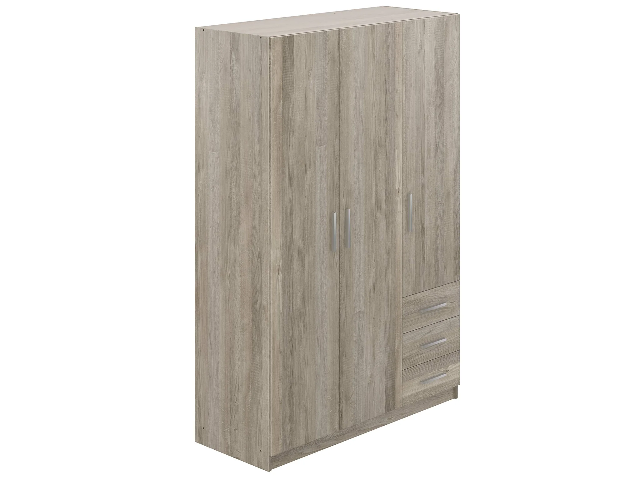 Modern Oak Wardrobe with Three Doors and Drawers