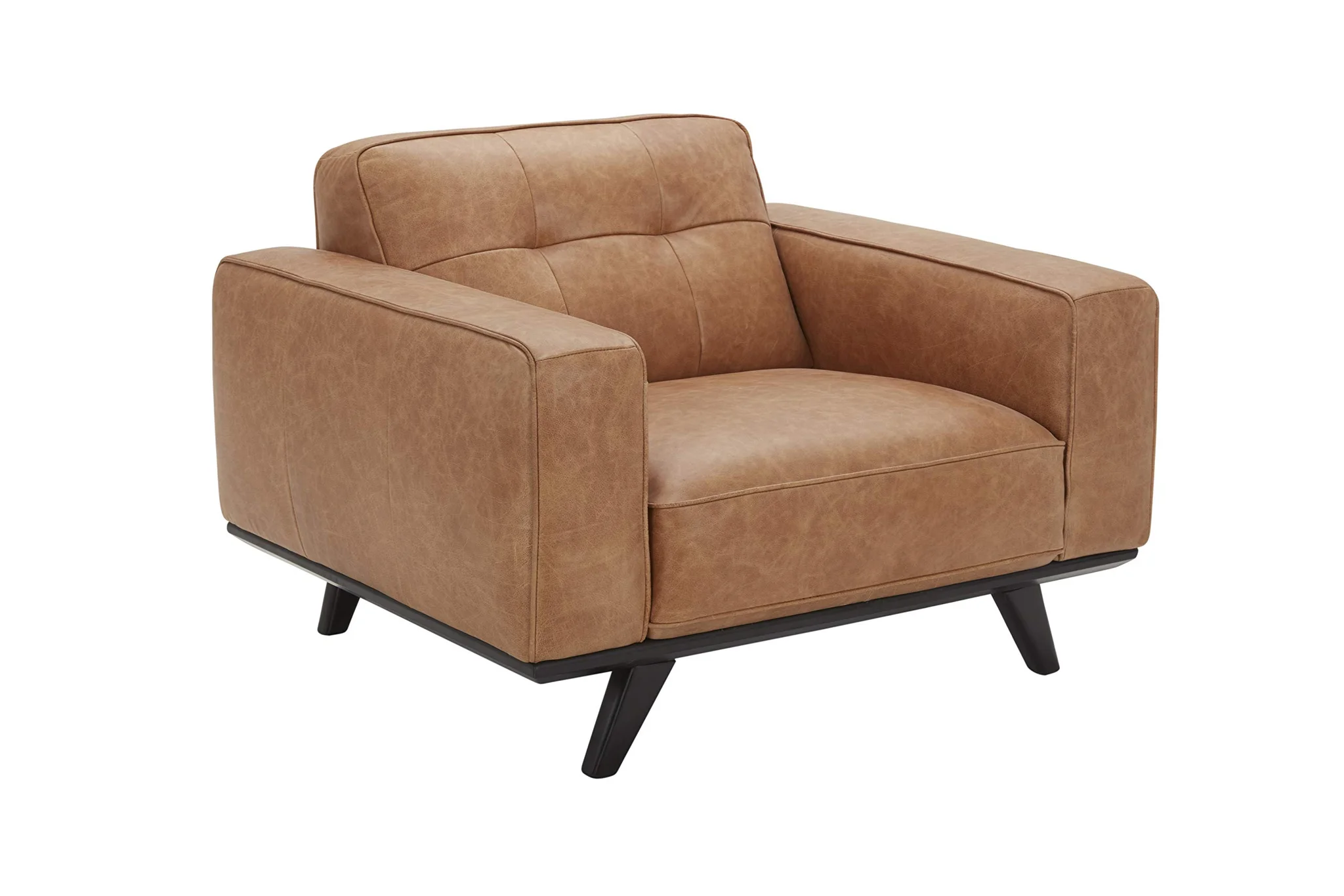 Mid-Century Modern Cognac Leather Accent Chair with Tapered Wood Legs