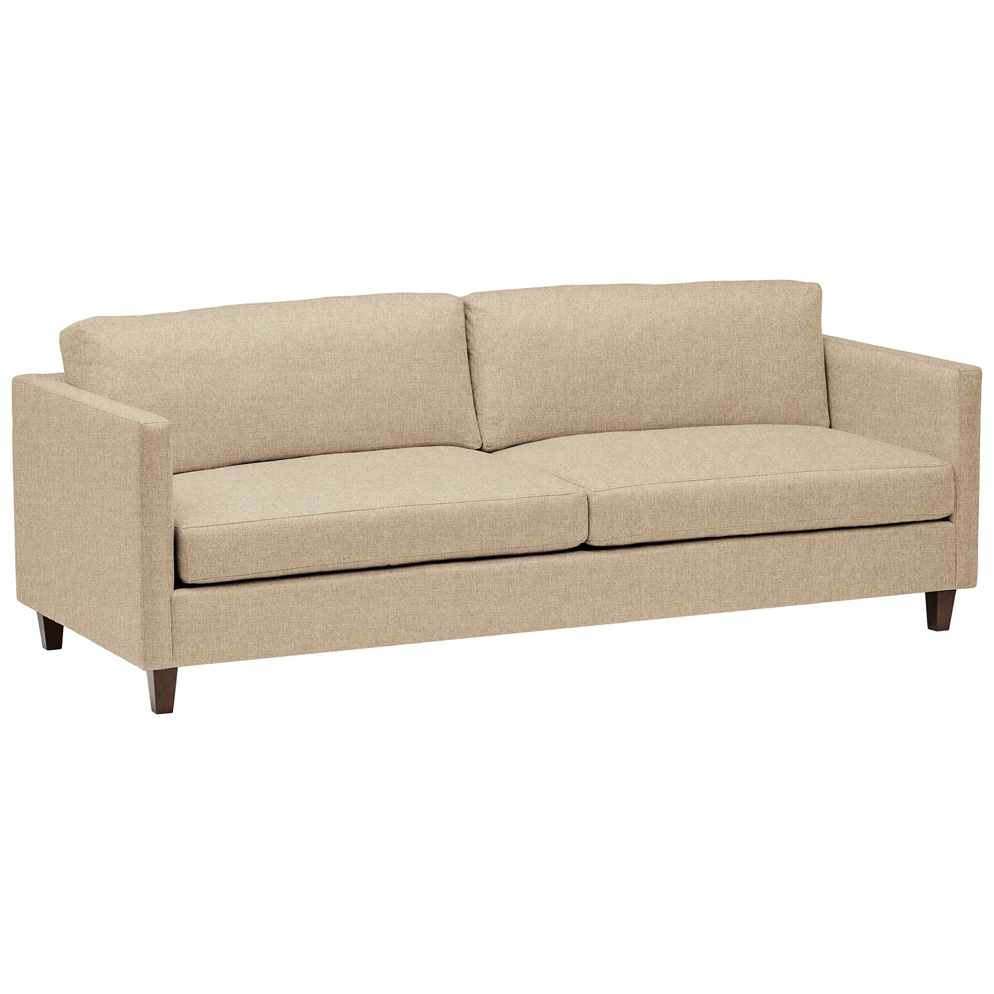Modern Beige Fabric Two-Seater Sofa with Dark Wood Legs