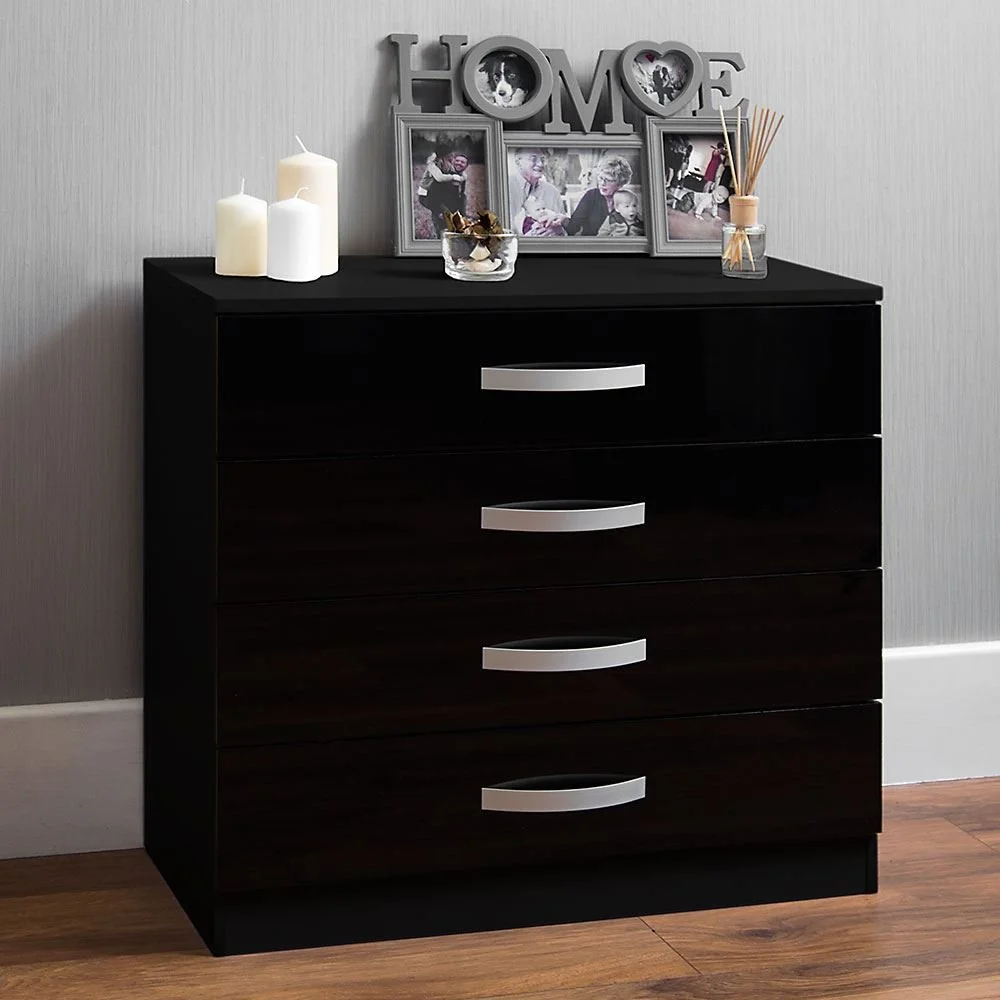 Modern Black High Gloss 4-Drawer Chest of Drawers