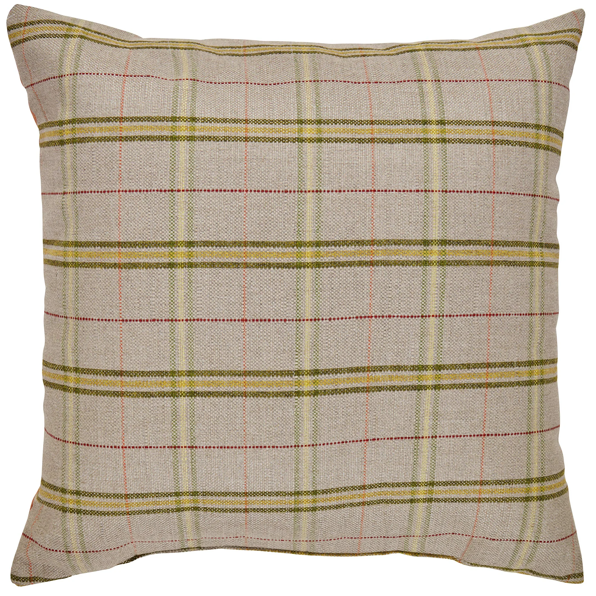 Classic Plaid Outdoor Throw Pillow – Beige Linen with Green & Yellow Tartan Pattern