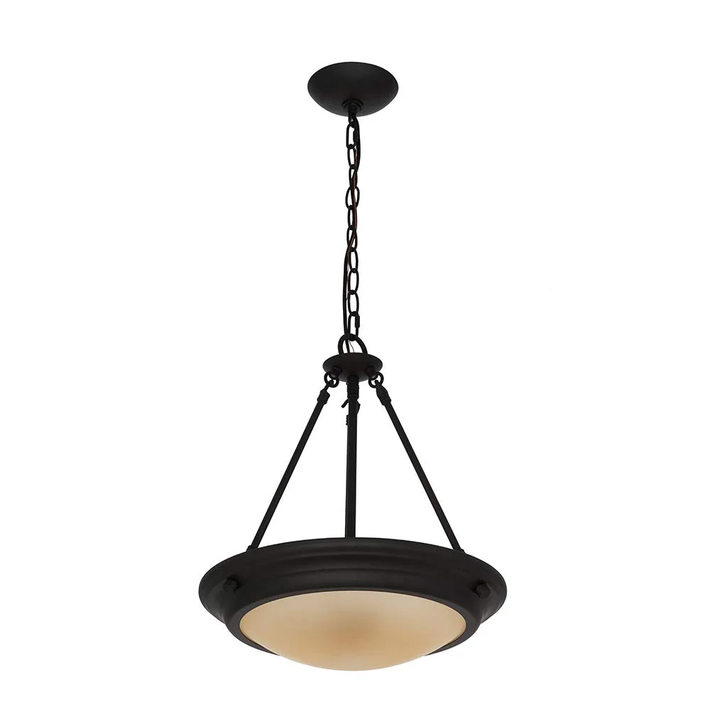 Dark Bronze Chain Pendant Light with Frosted Amber Glass Shade