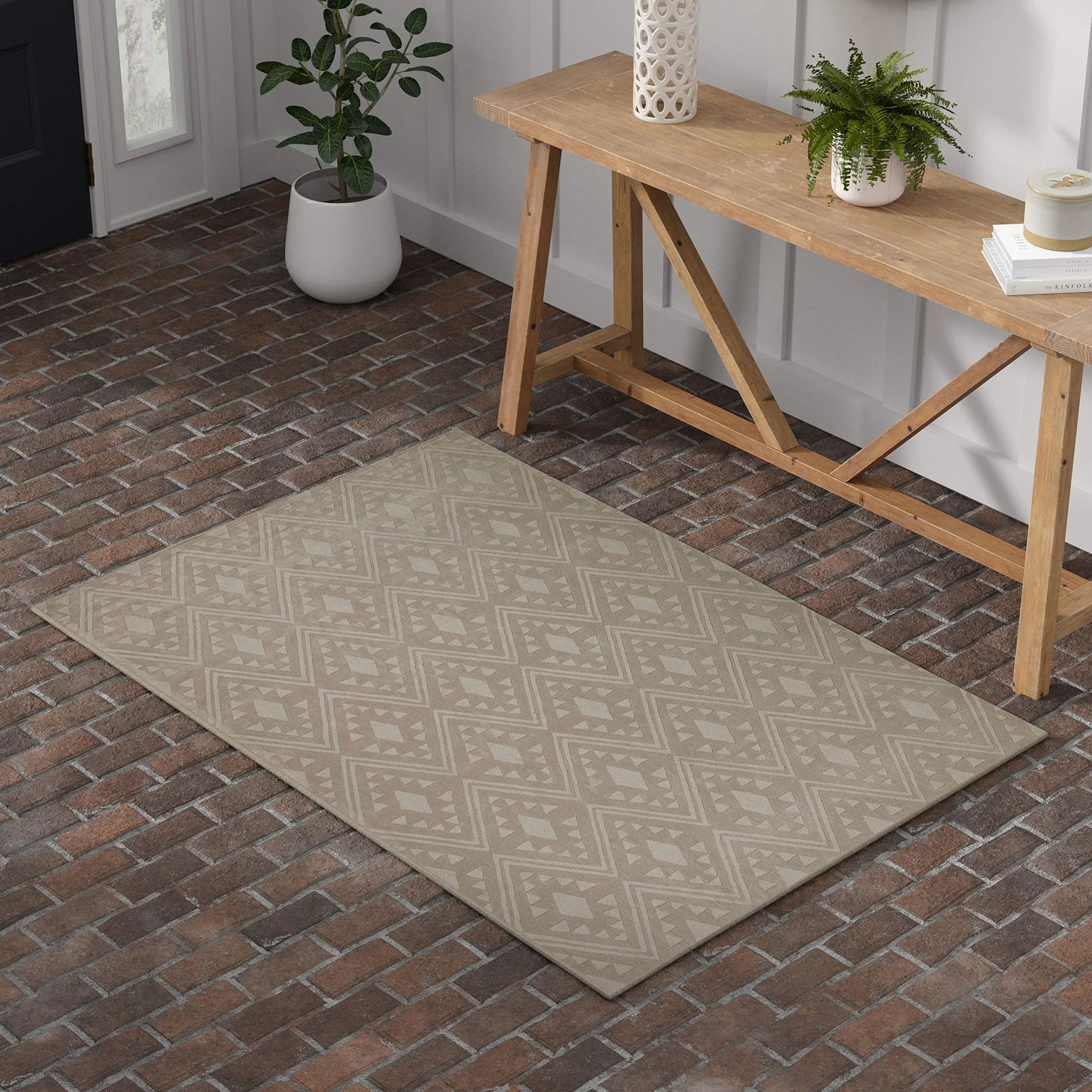 Taupe Diamond Pattern Wool Area Rug