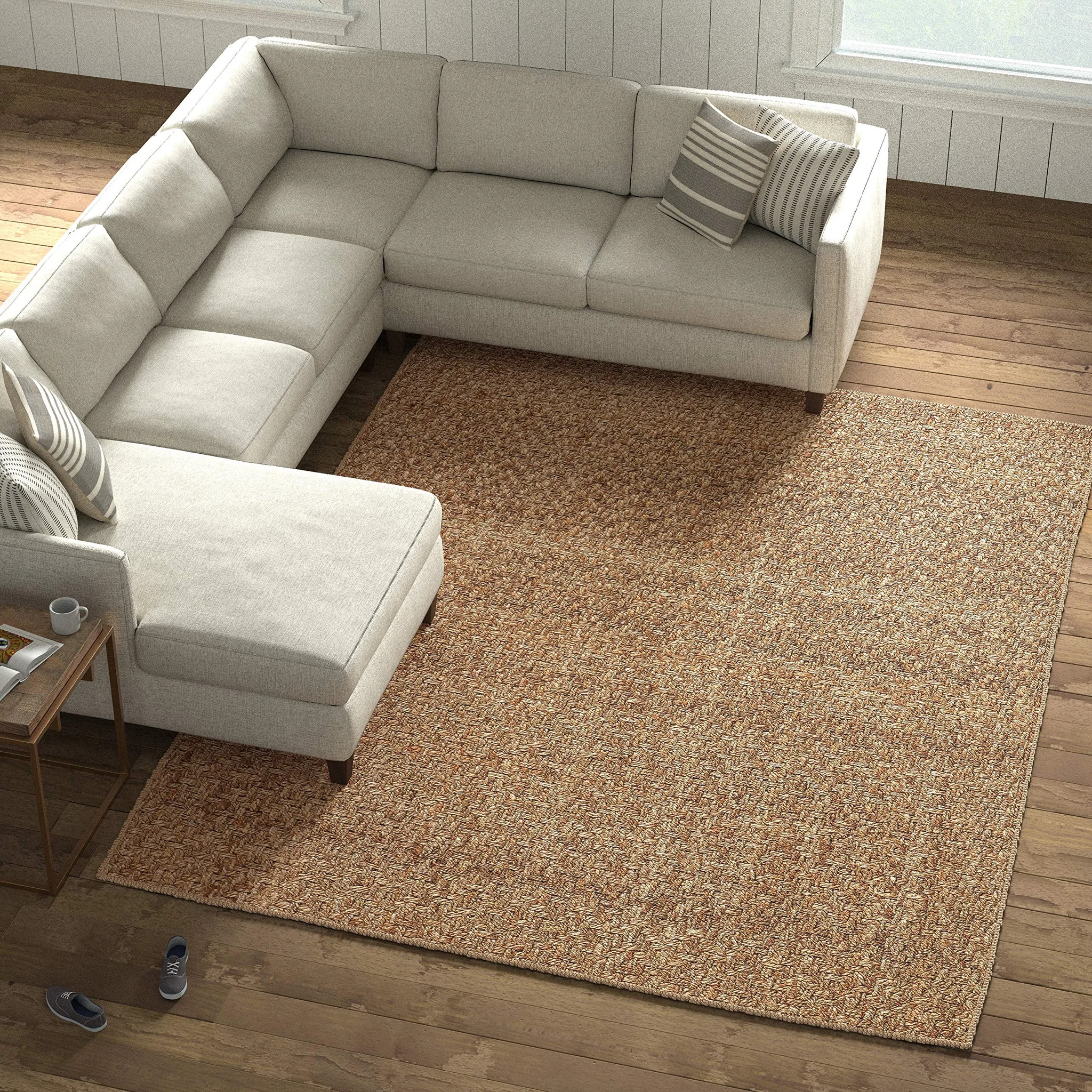 Contemporary Textured Jute Area Rug – Tan & Brown Handwoven 8x10