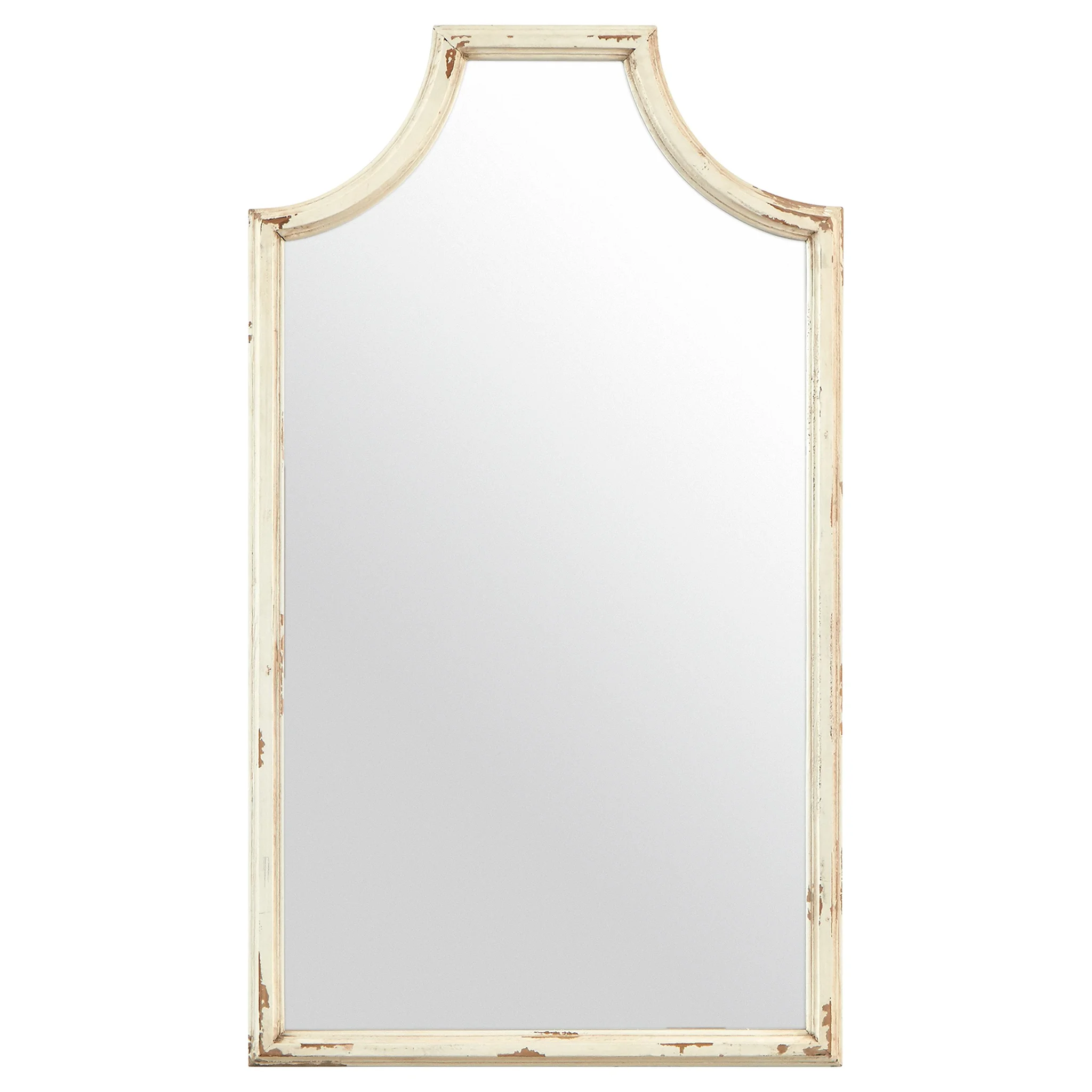 Vintage Distressed White Wood Frame Wall Mirror