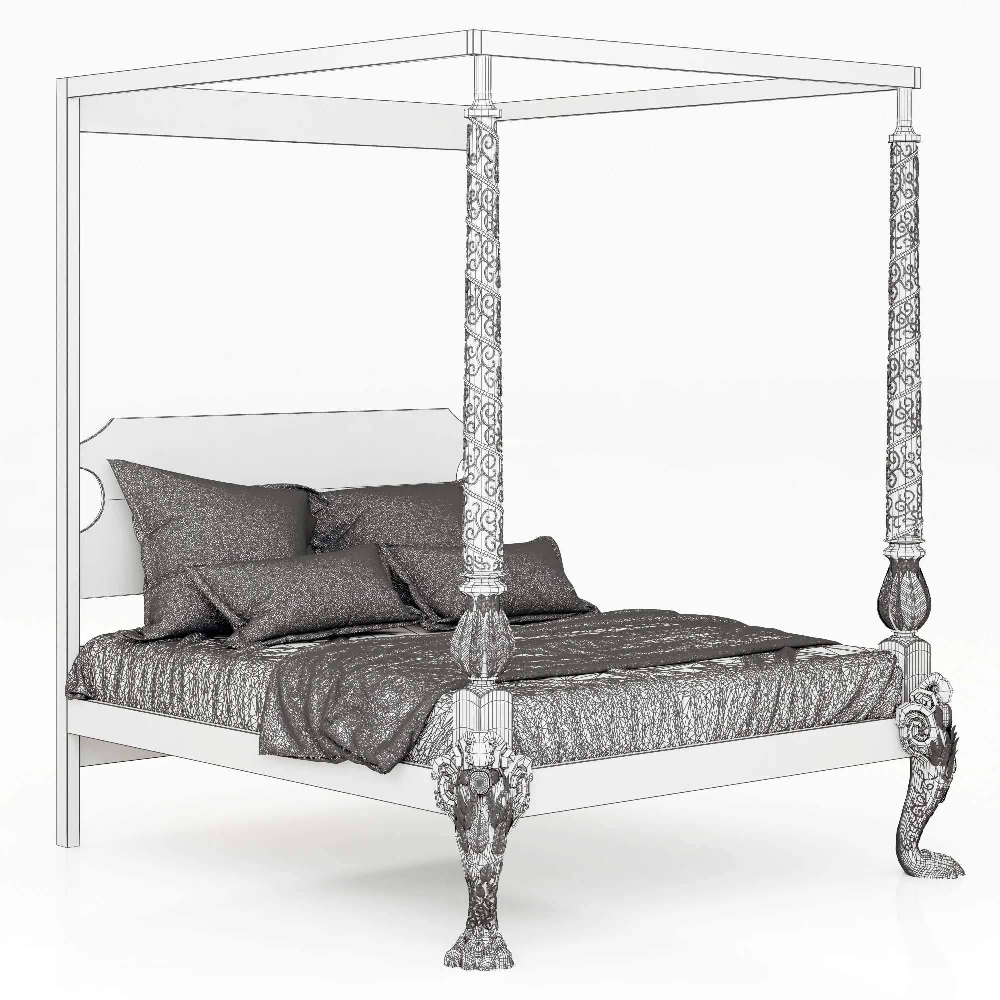 Irish Mahogany Four Poster Tester Bed Circa 1760 — 3D model preview 6