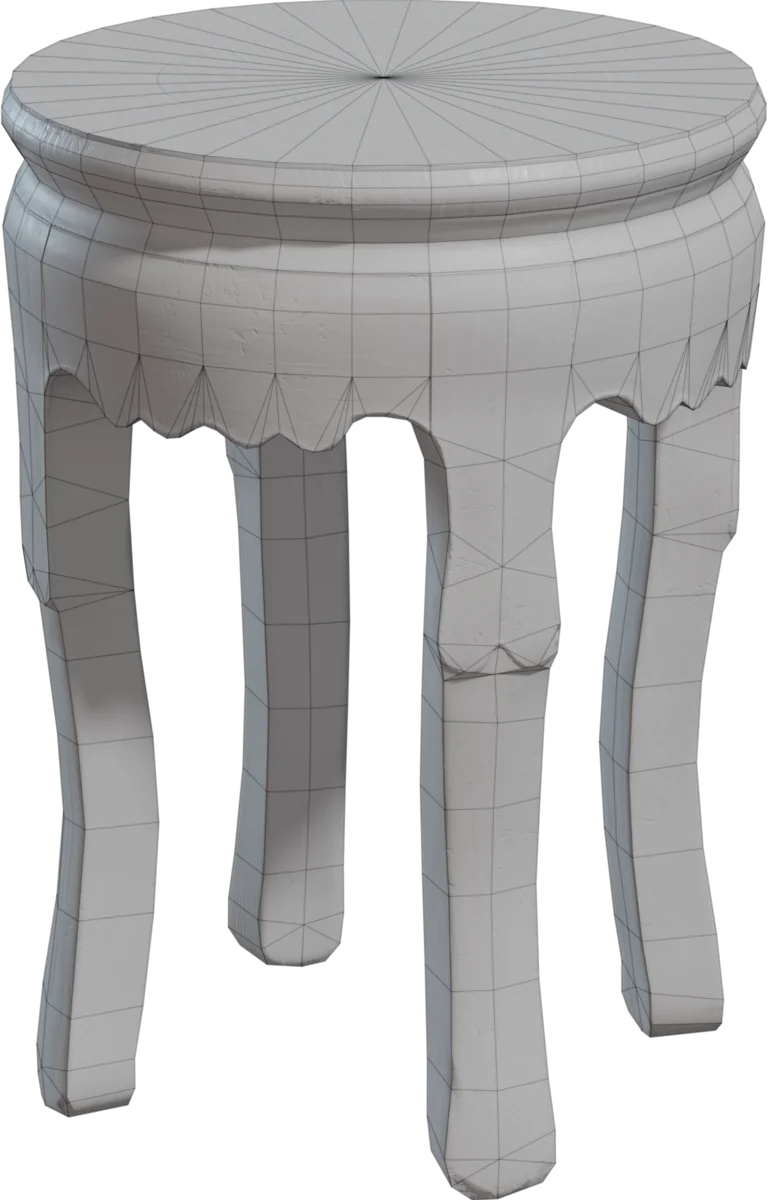 Antique Chinese Wooden Stool with Carved Top, 3D model preview 1