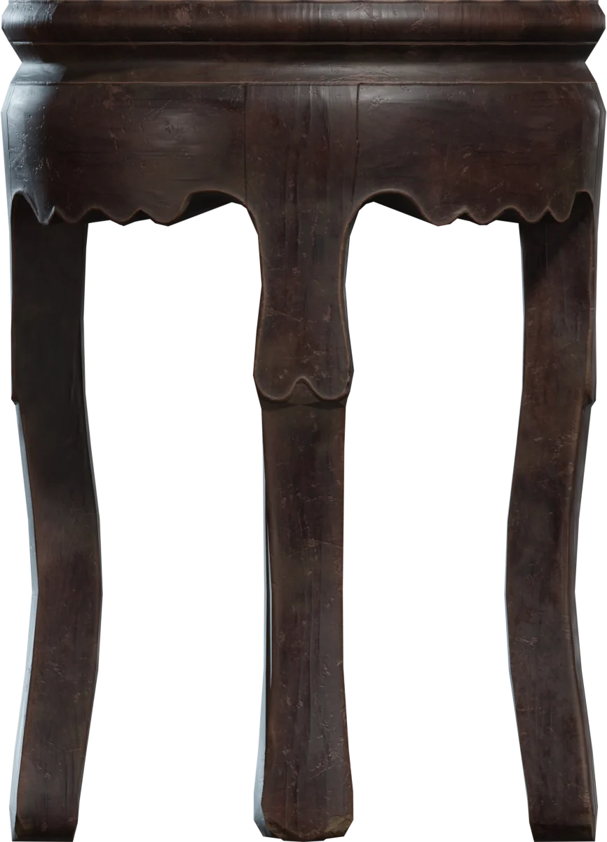 Antique Chinese Wooden Stool with Carved Top, 3D model preview 2