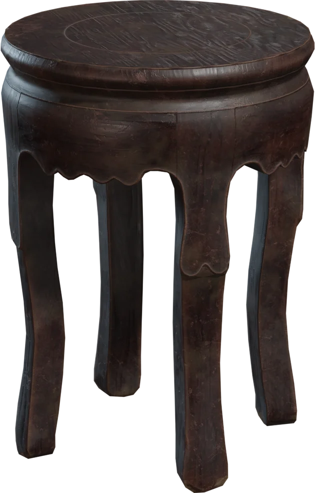Antique Chinese Wooden Stool with Carved Top, 3D model preview 5