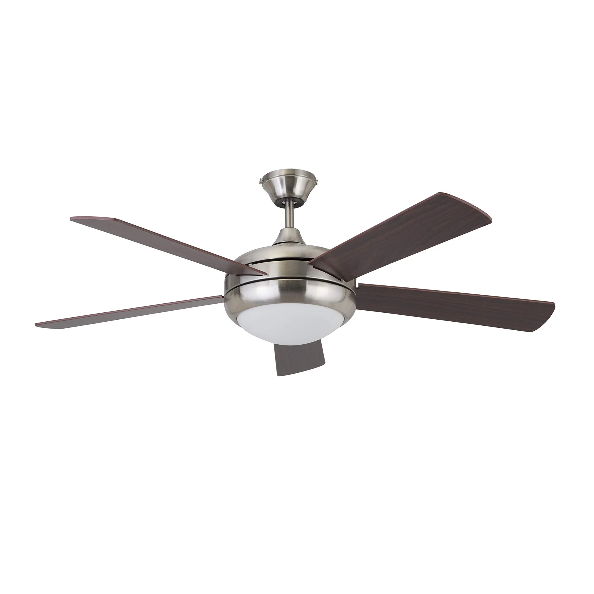Modern 5-Blade Ceiling Fan with Light – Brushed Nickel & Walnut Wood