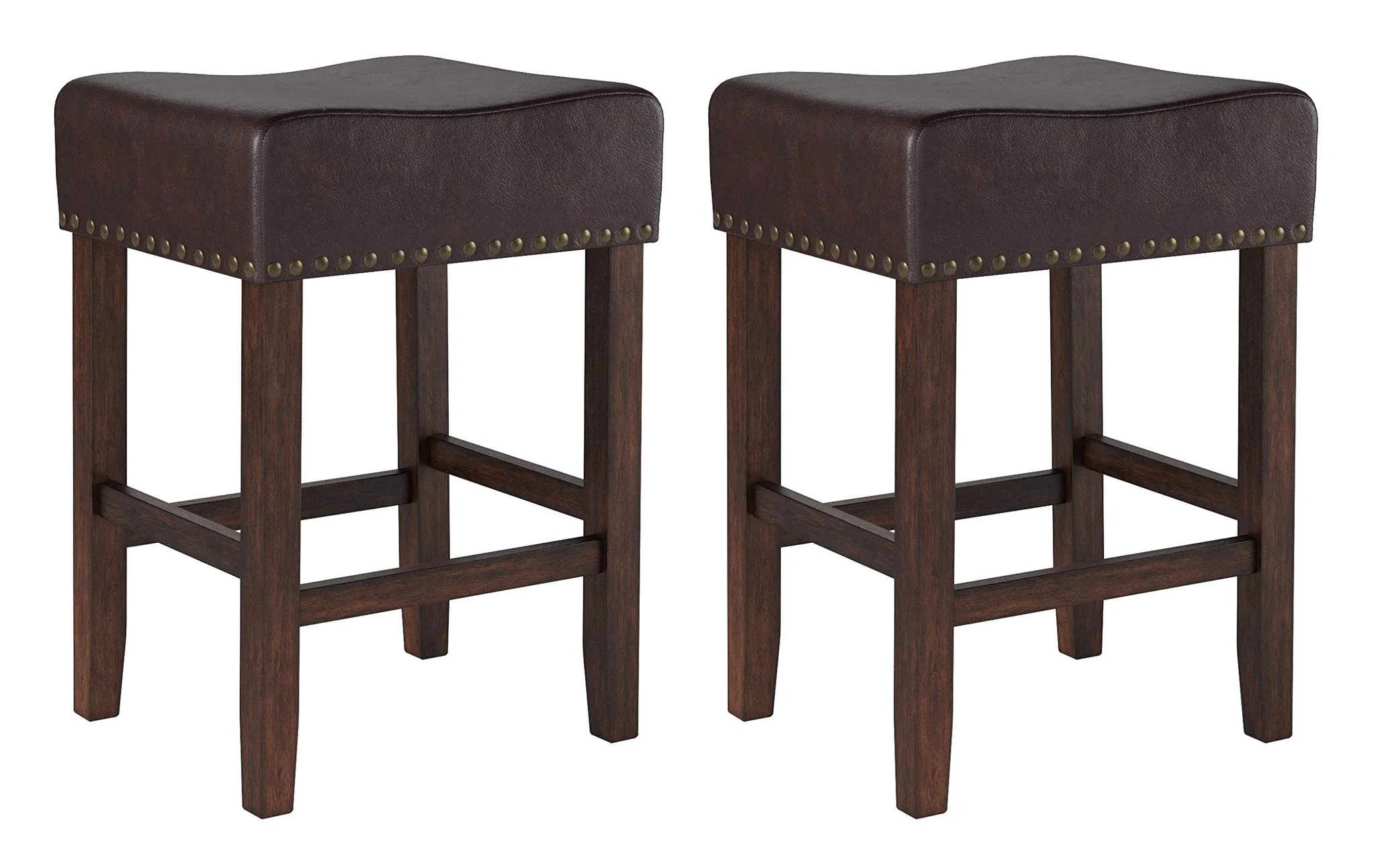 Saddle Counter Stool with Nailhead Trim and Wood Frame – Espresso Brown