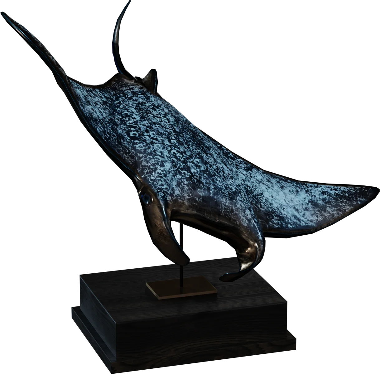 Bronze Manta Ray Decorative Statue on Wooden Pedestal