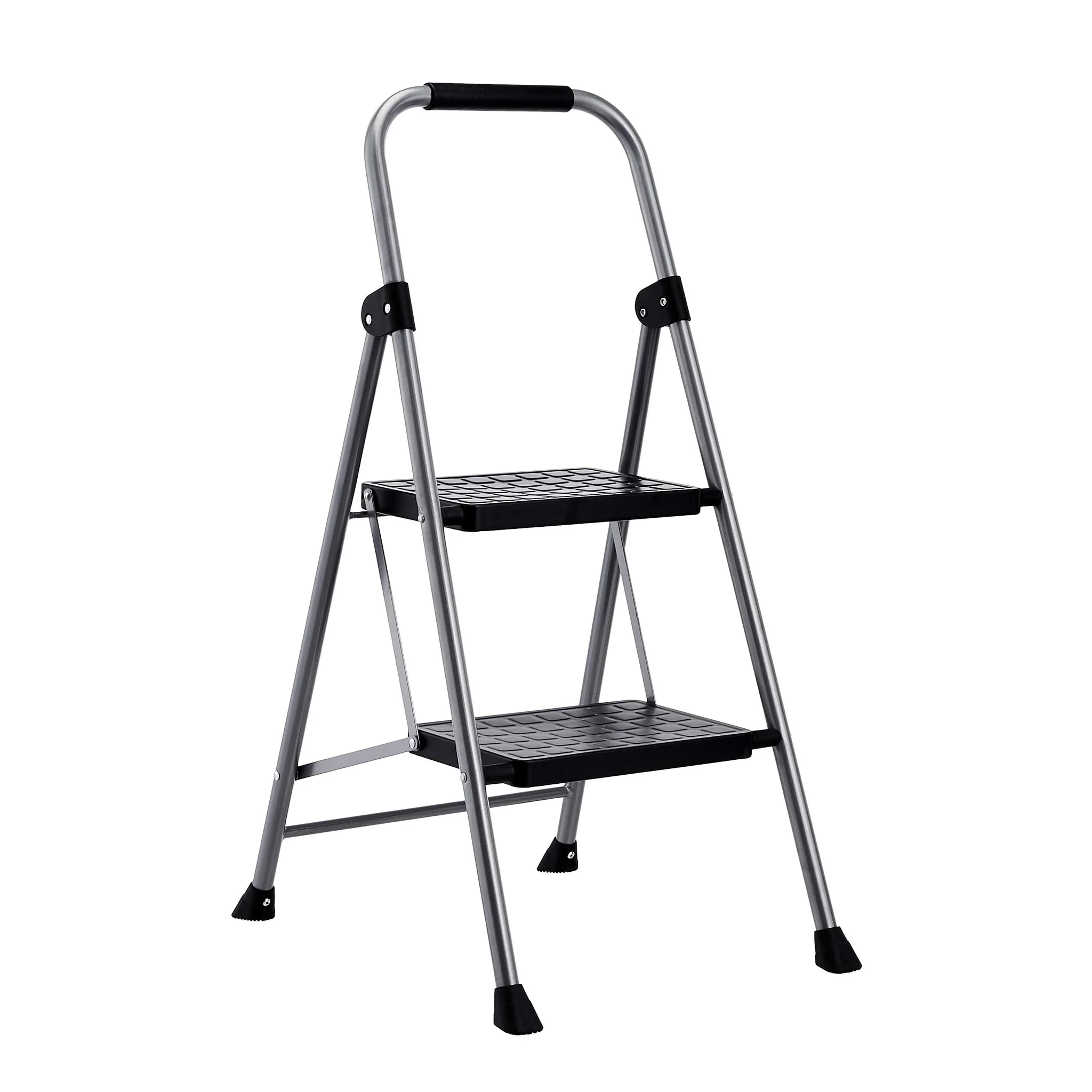 Folding 2-Step Steel Ladder Stool with Anti-Slip Steps