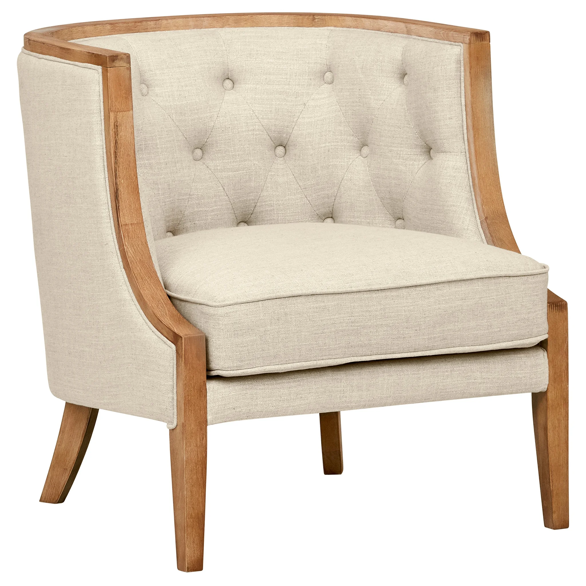 Tufted Barrel Accent Chair with Exposed Wood Frame