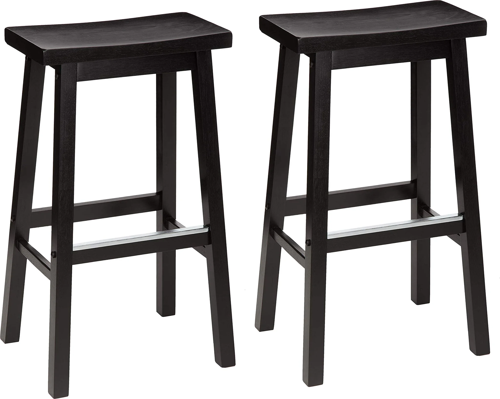 Classic Black Wood Saddle-Seat Bar Stool Set