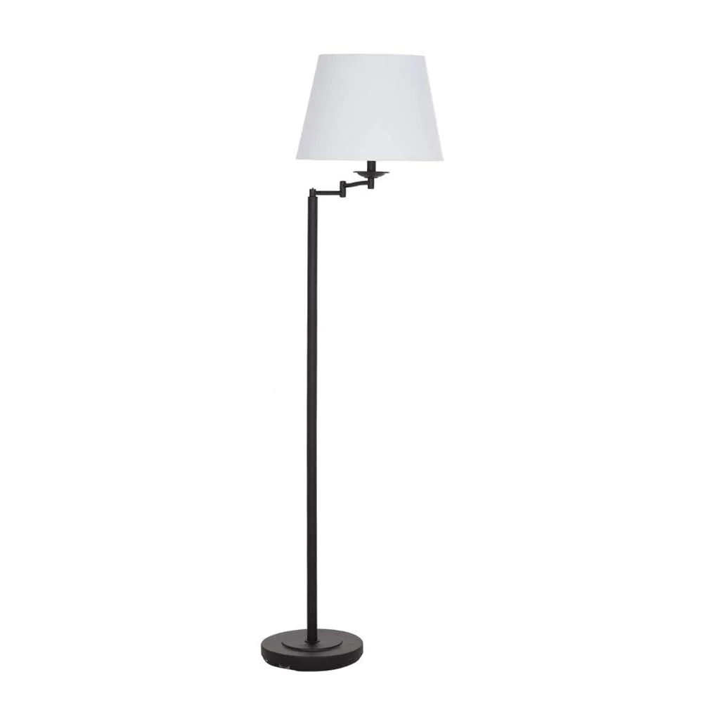Dark Bronze Swing Arm Floor Lamp with White Shade