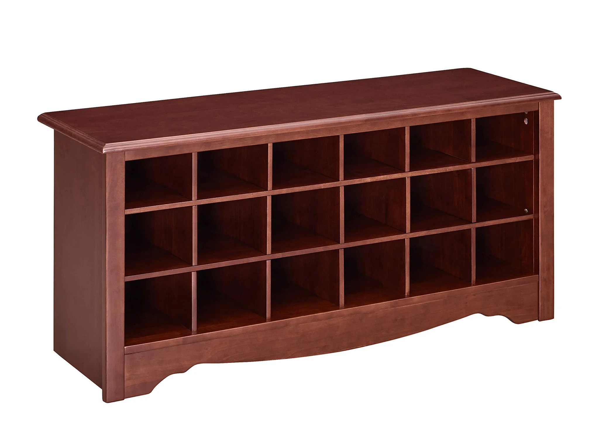Cherry Wood Shoe Storage Bench with Cubby Organizer