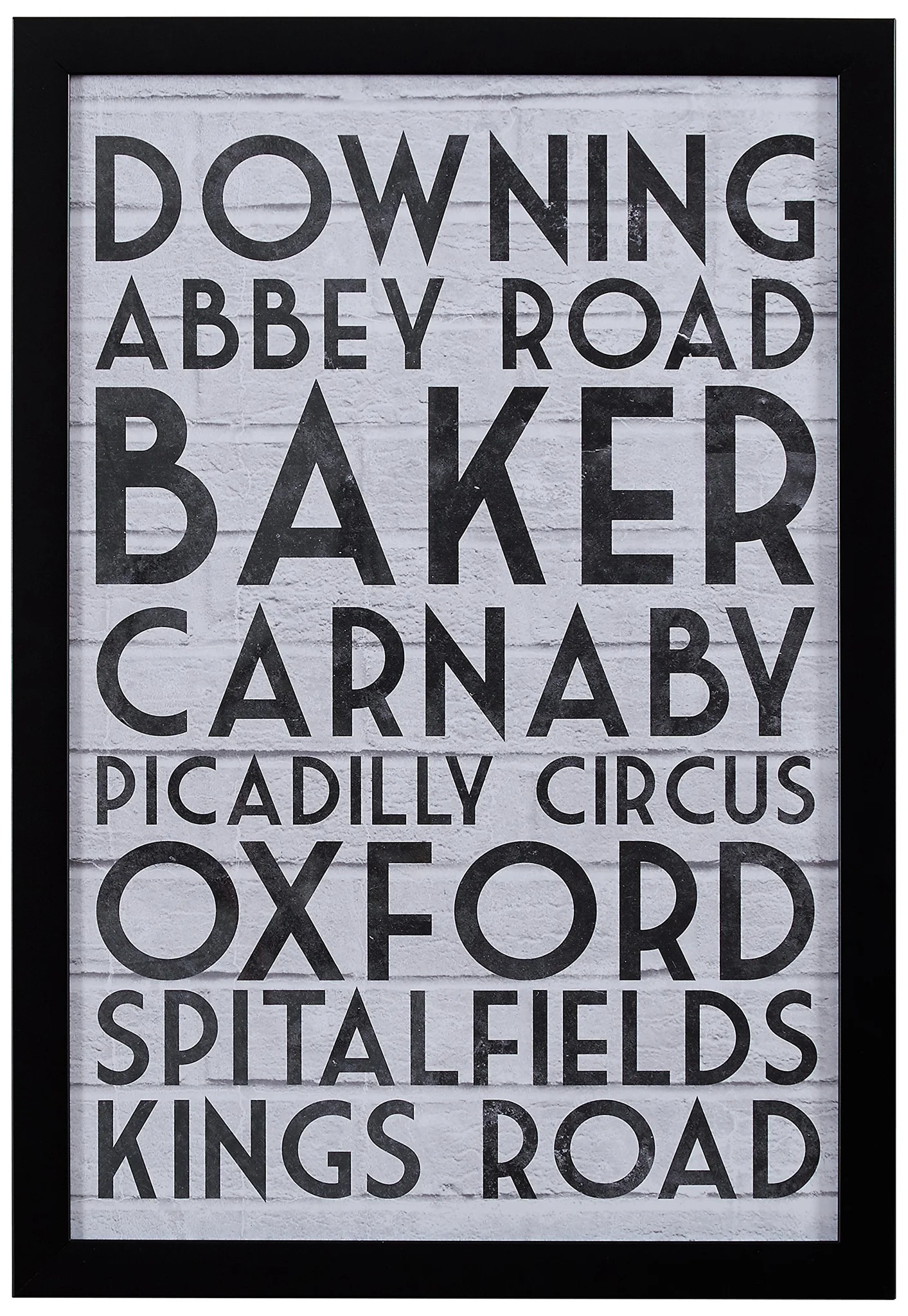 Framed London Street Names Typography Wall Art Print