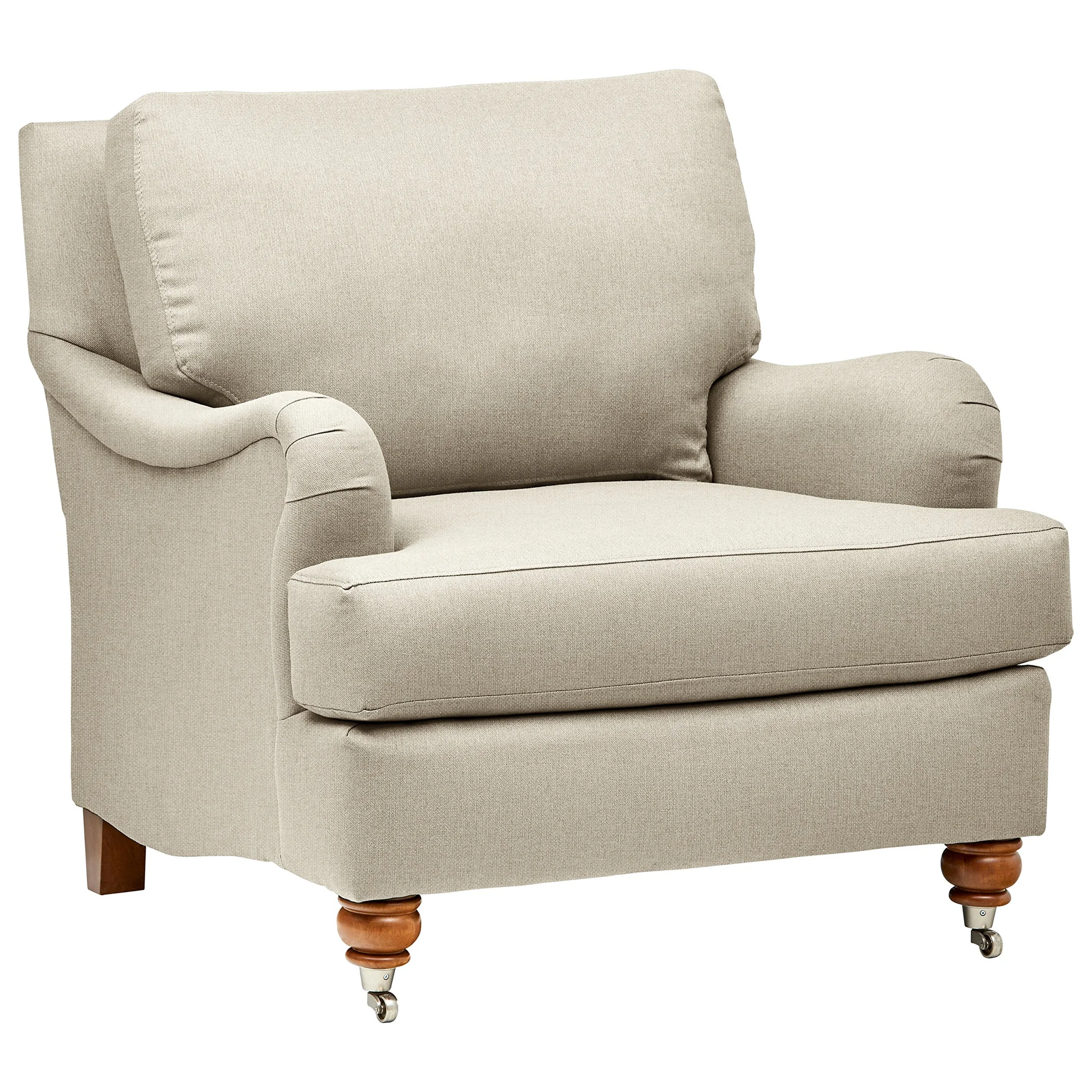 Farmhouse Charles of London Accent Chair – Beige Linen Upholstery with Caster Legs