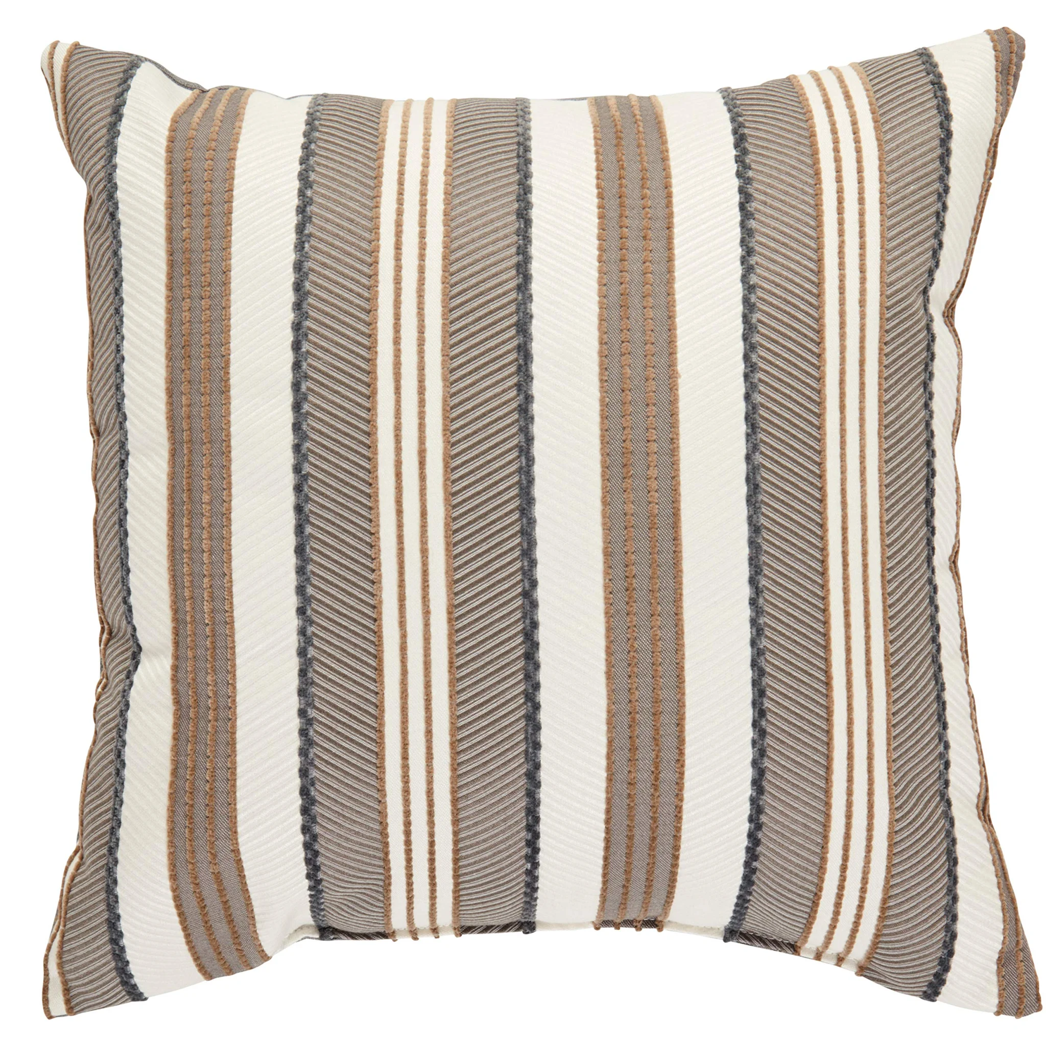 Striped Outdoor Throw Pillow – Pewter & Tan Woven Fabric