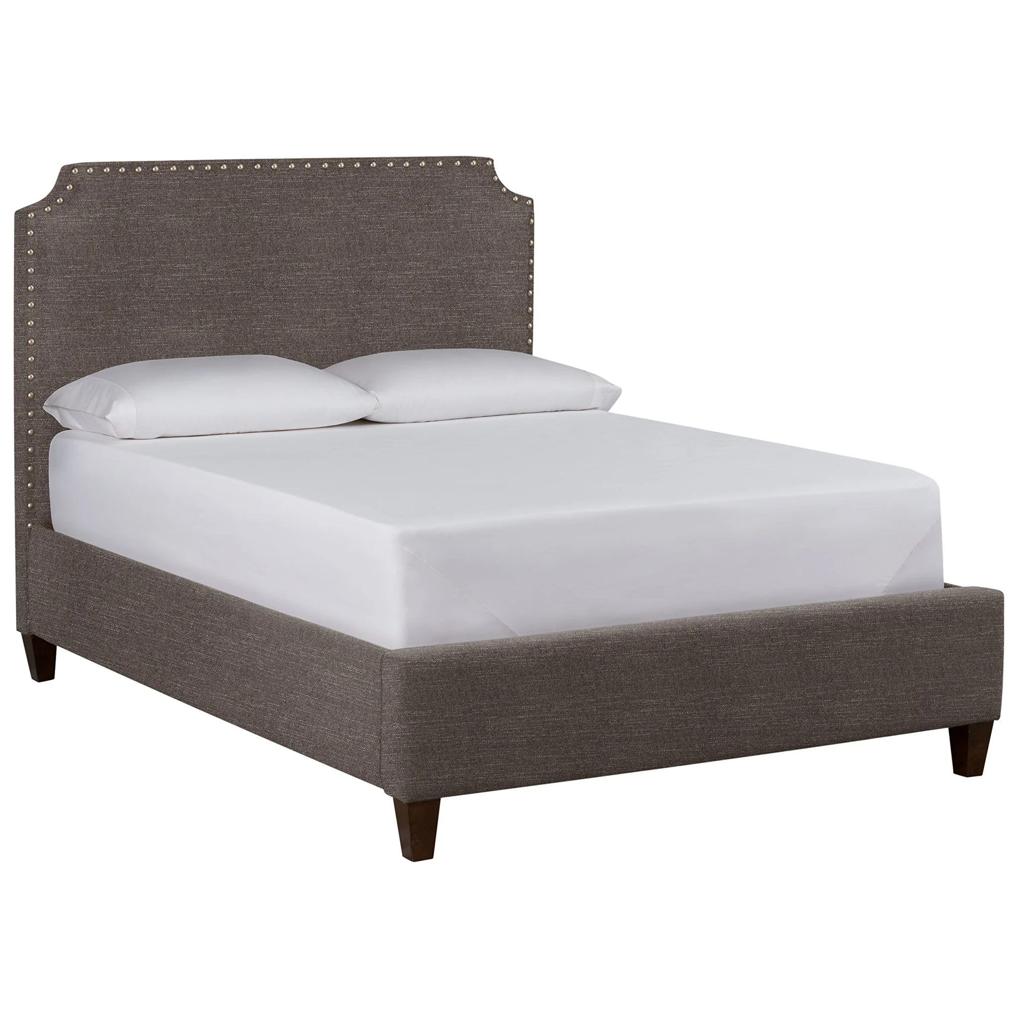 Upholstered King Bed with Nailhead Trim and Scalloped Headboard