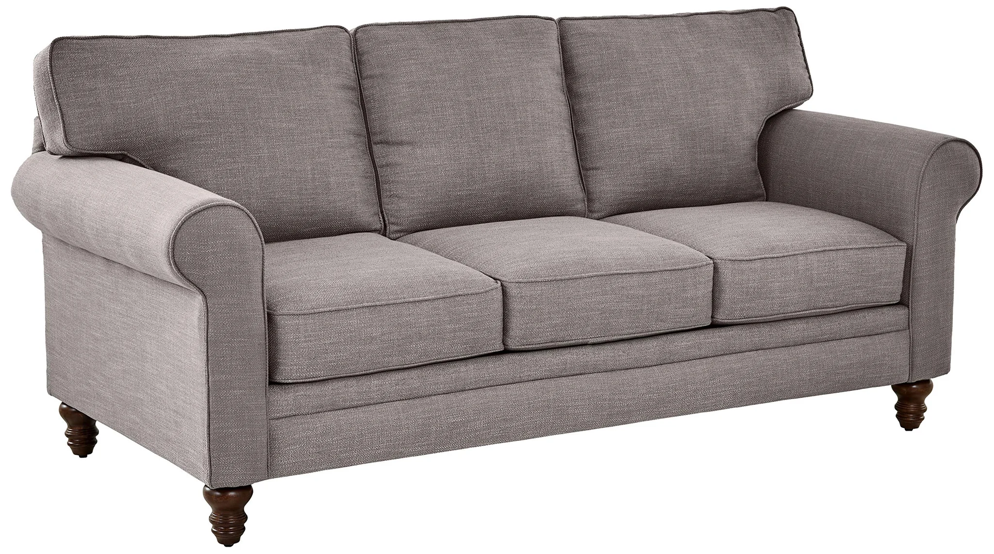 Classic Rolled Arm Three-Seater Sofa in Grey Linen Fabric