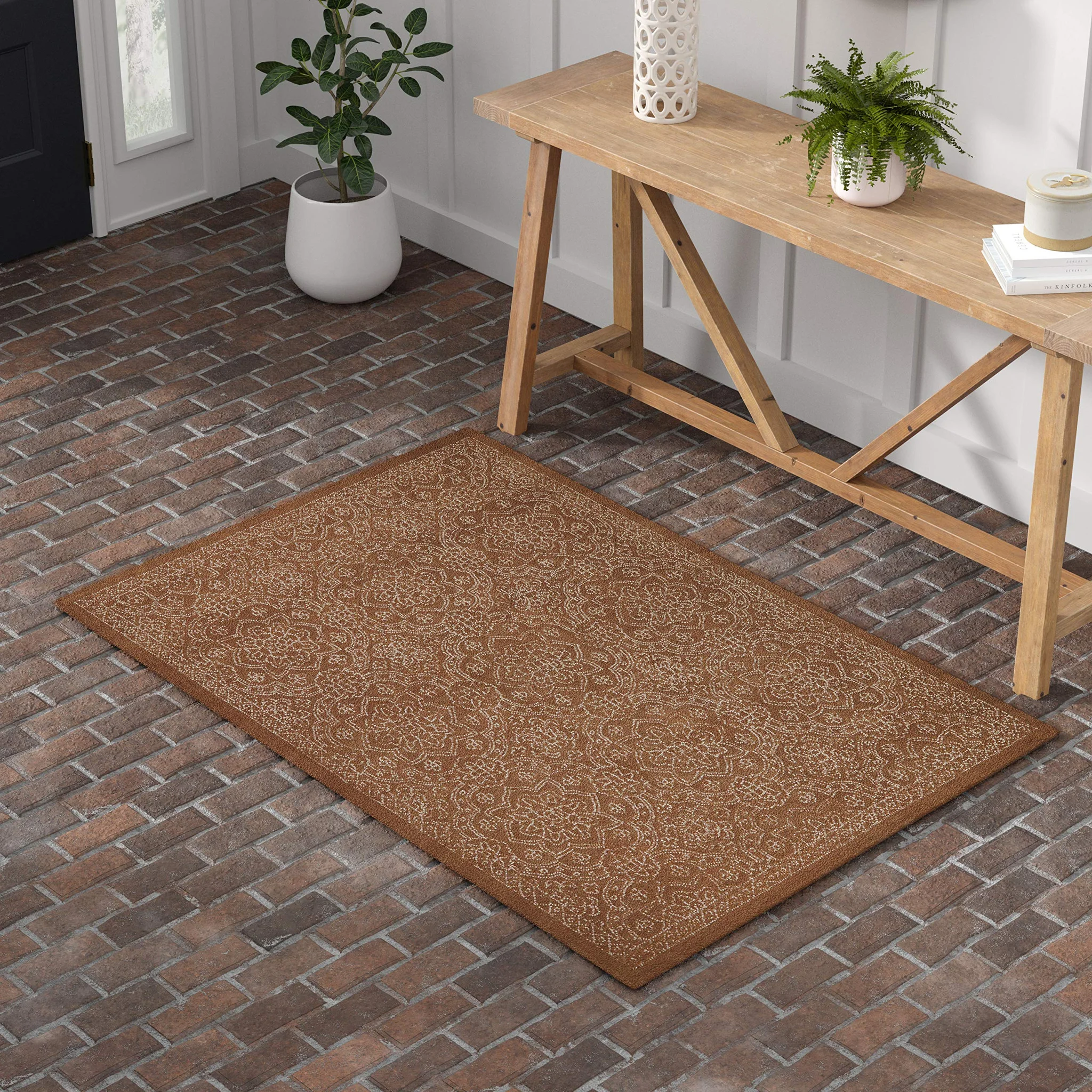 Floral Medallion Wool Area Rug – Brown & Taupe
