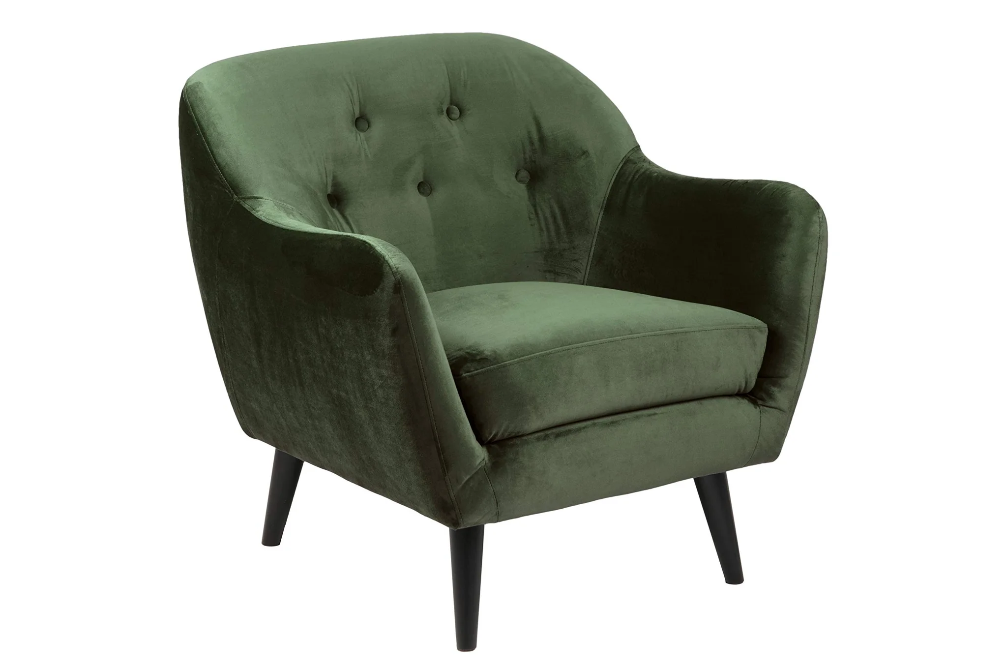 Mid-Century Green Velvet Tufted Armchair with Black Wood Legs