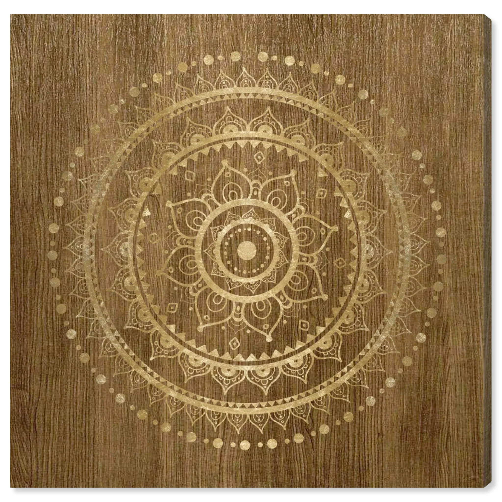 Gold Mandala on Wood Canvas Wall Art Panel