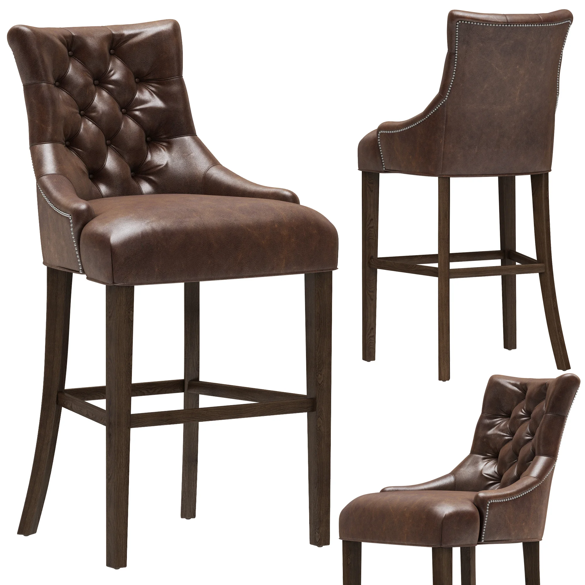 Restoration Hardware Martine Tufted Leather Stool — 3D model preview 2