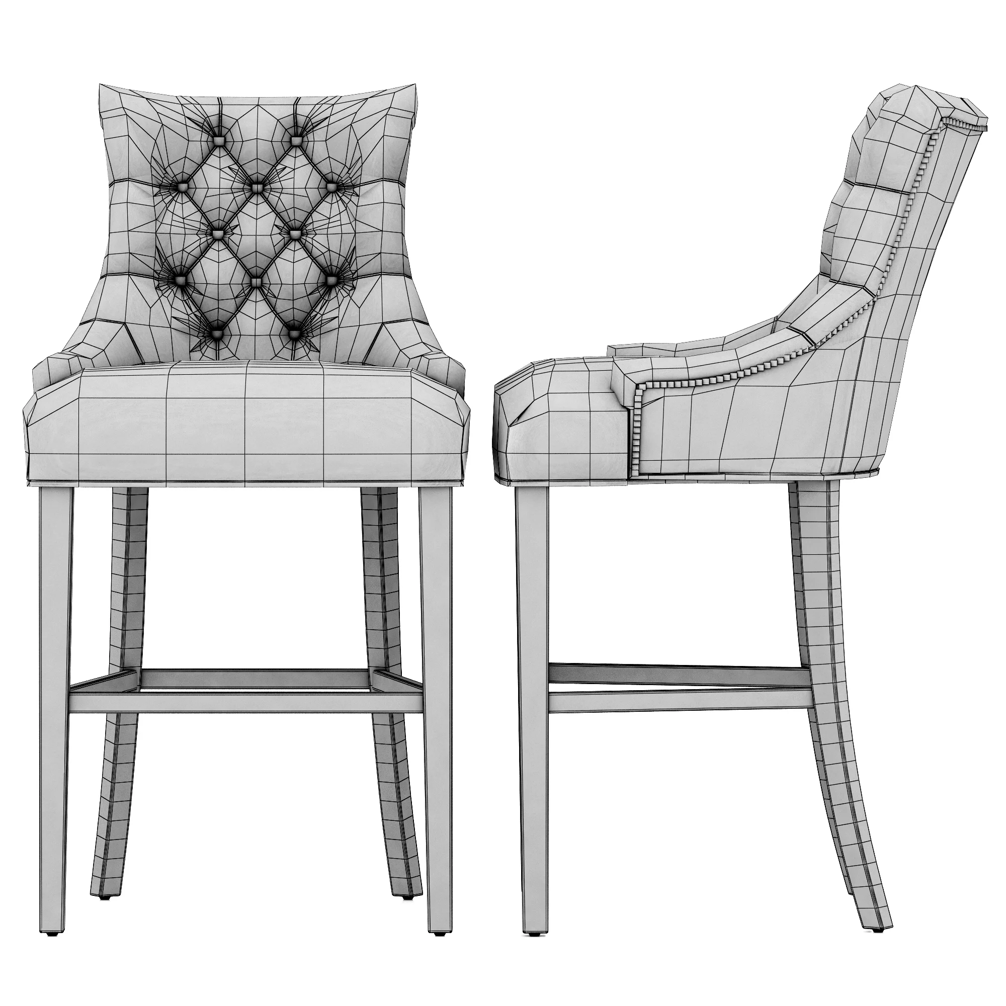 Restoration Hardware Martine Tufted Leather Stool — 3D model preview 8