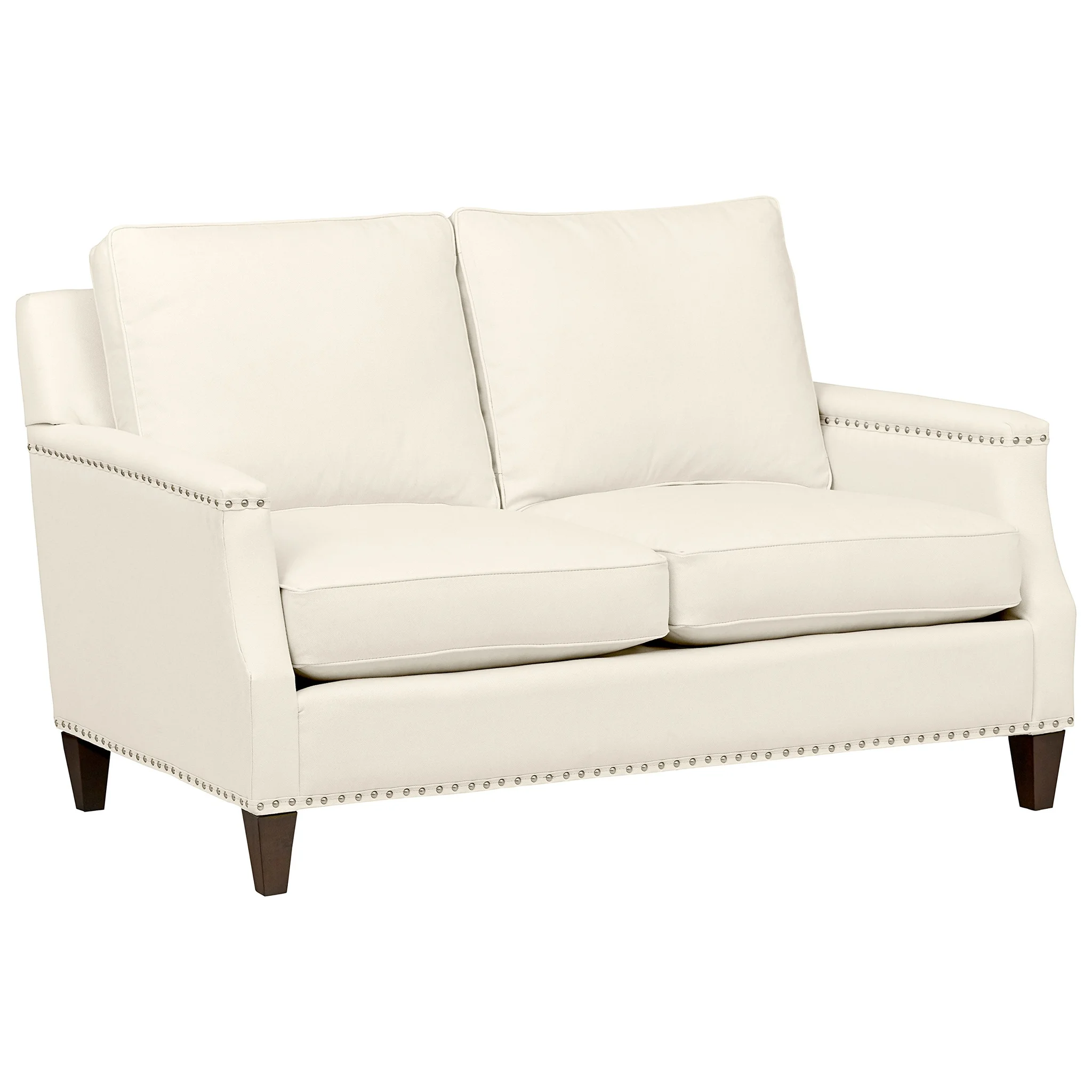 Transitional Cream Loveseat with Nailhead Trim and Tapered Wood Legs